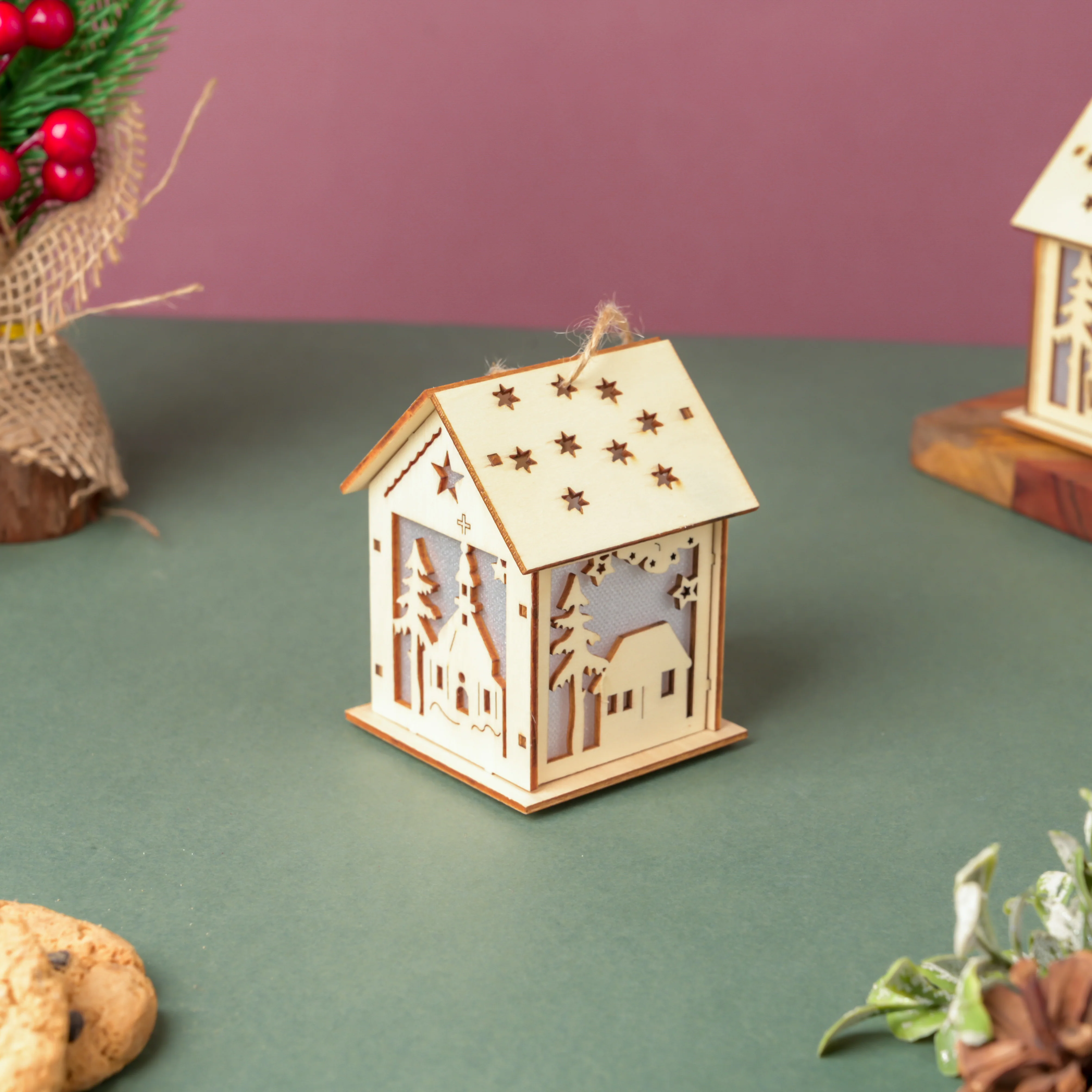 DIY Wooden House LED Christmas Decor Small - Image 10