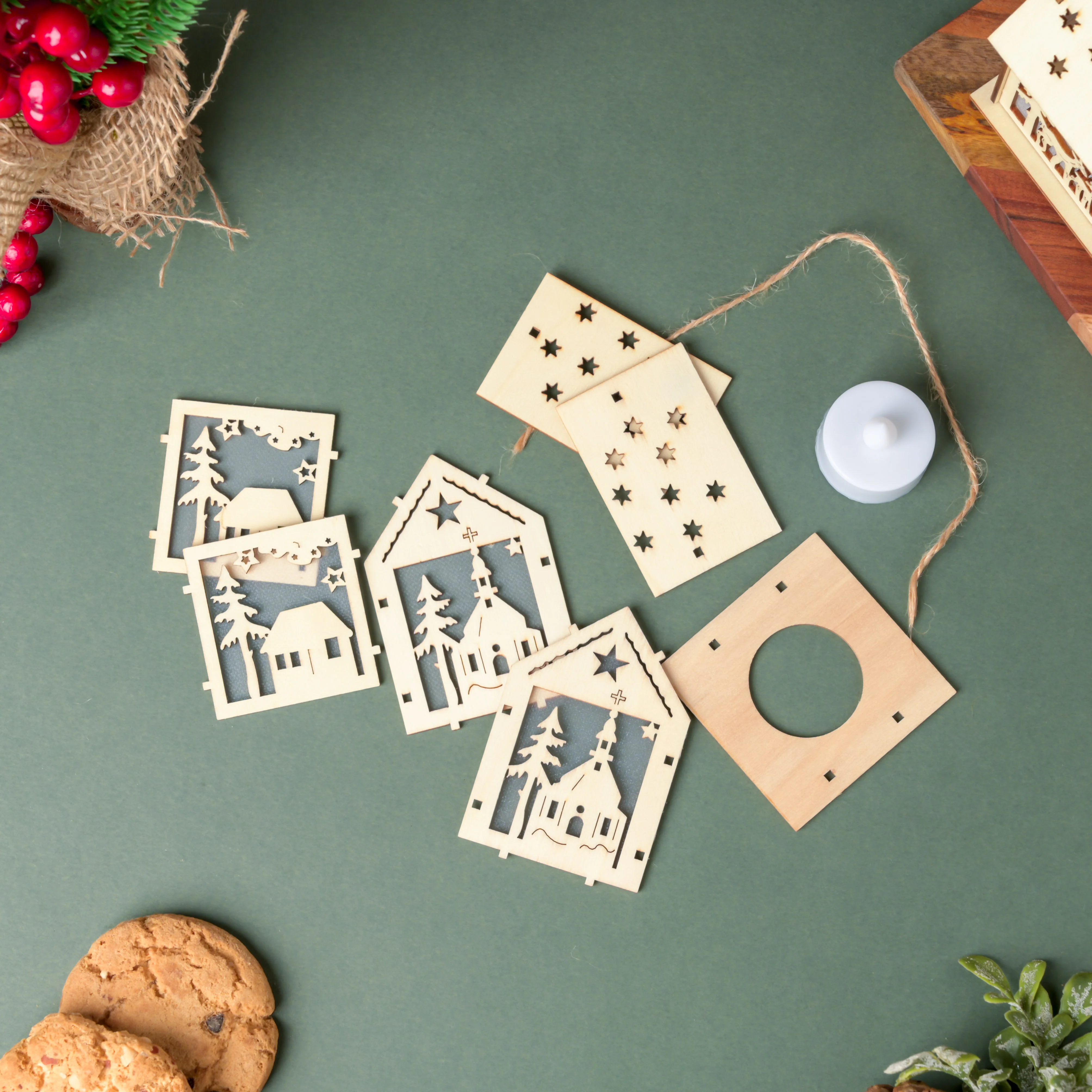 DIY Wooden House LED Christmas Decor Small - Image 8