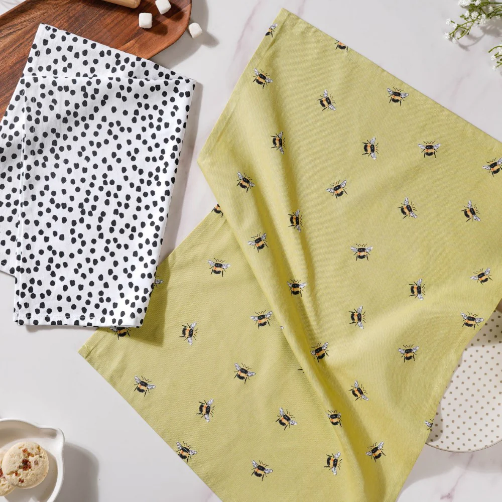 Dots and Bees Printed Cotton Tea Towel Of 2 - Image 6