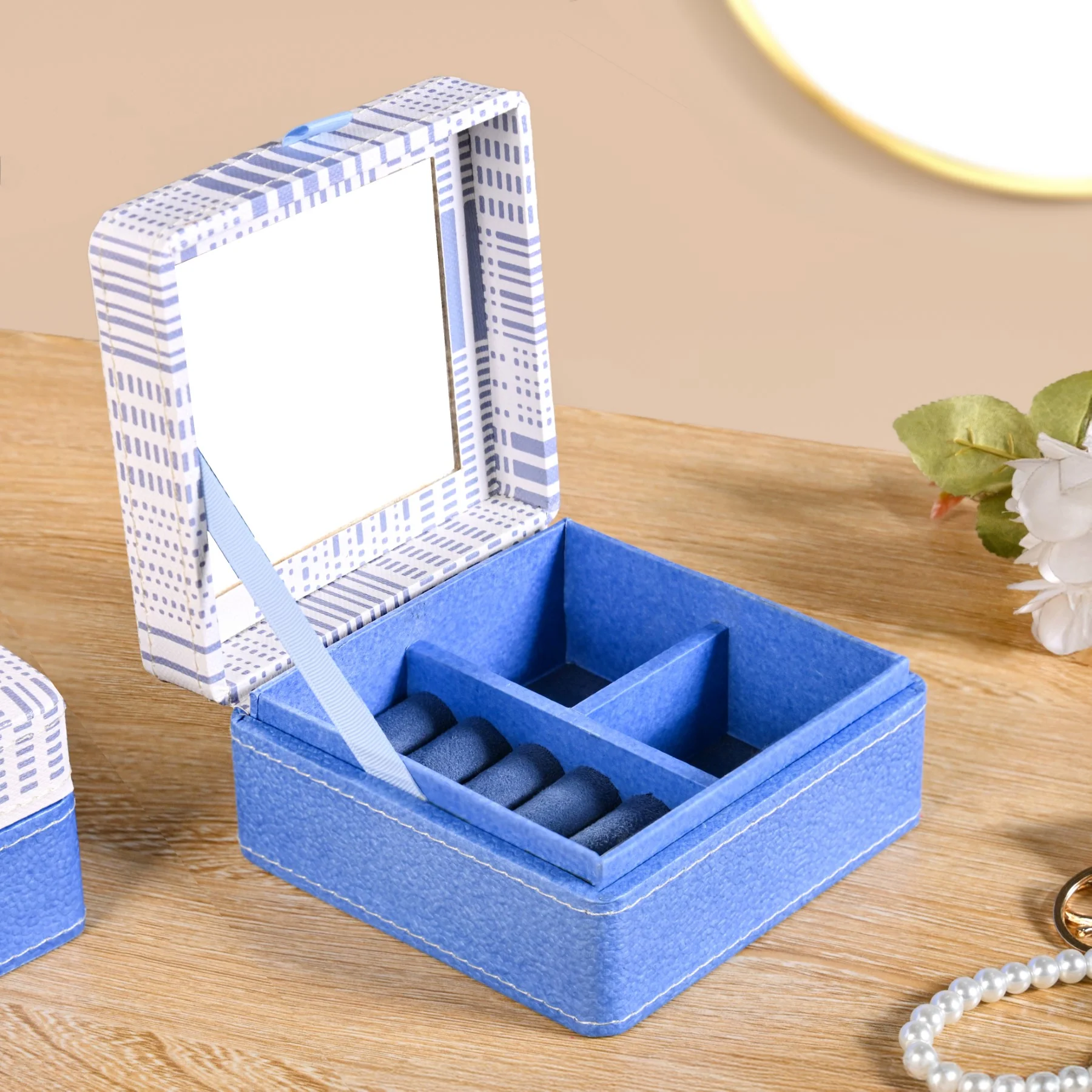 Dots And Dash Multi Section Jewellery Box With Mirror - Image 2