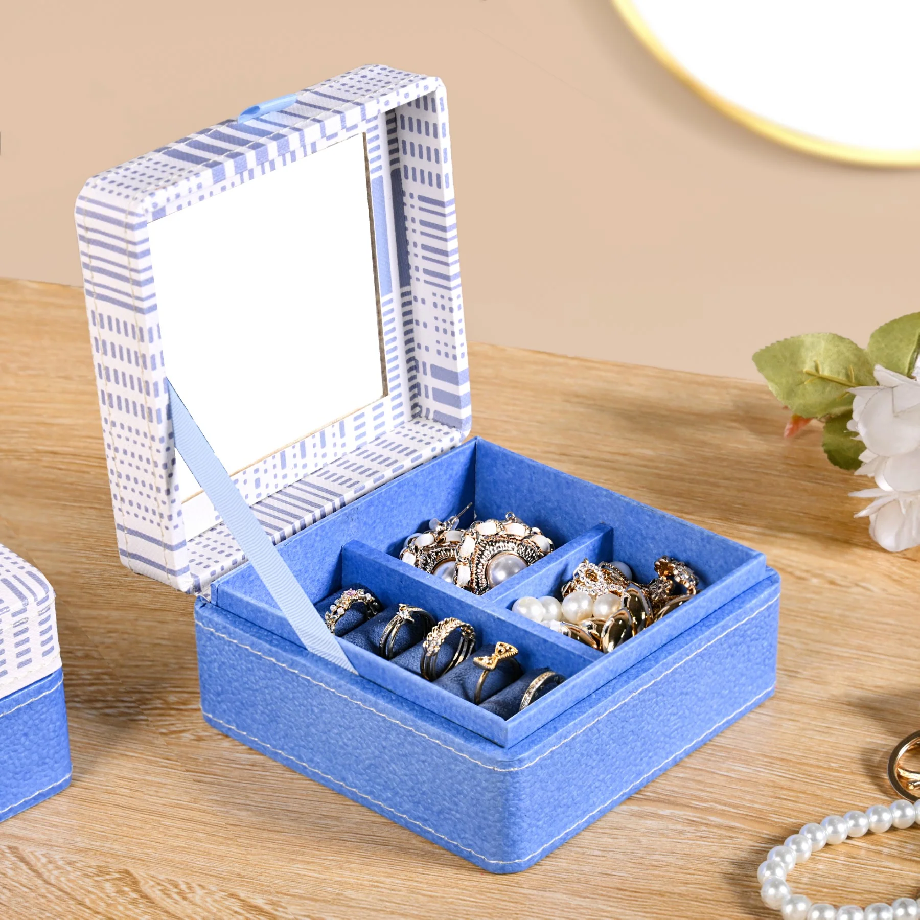 Dots And Dash Multi Section Jewellery Box With Mirror - Image 9