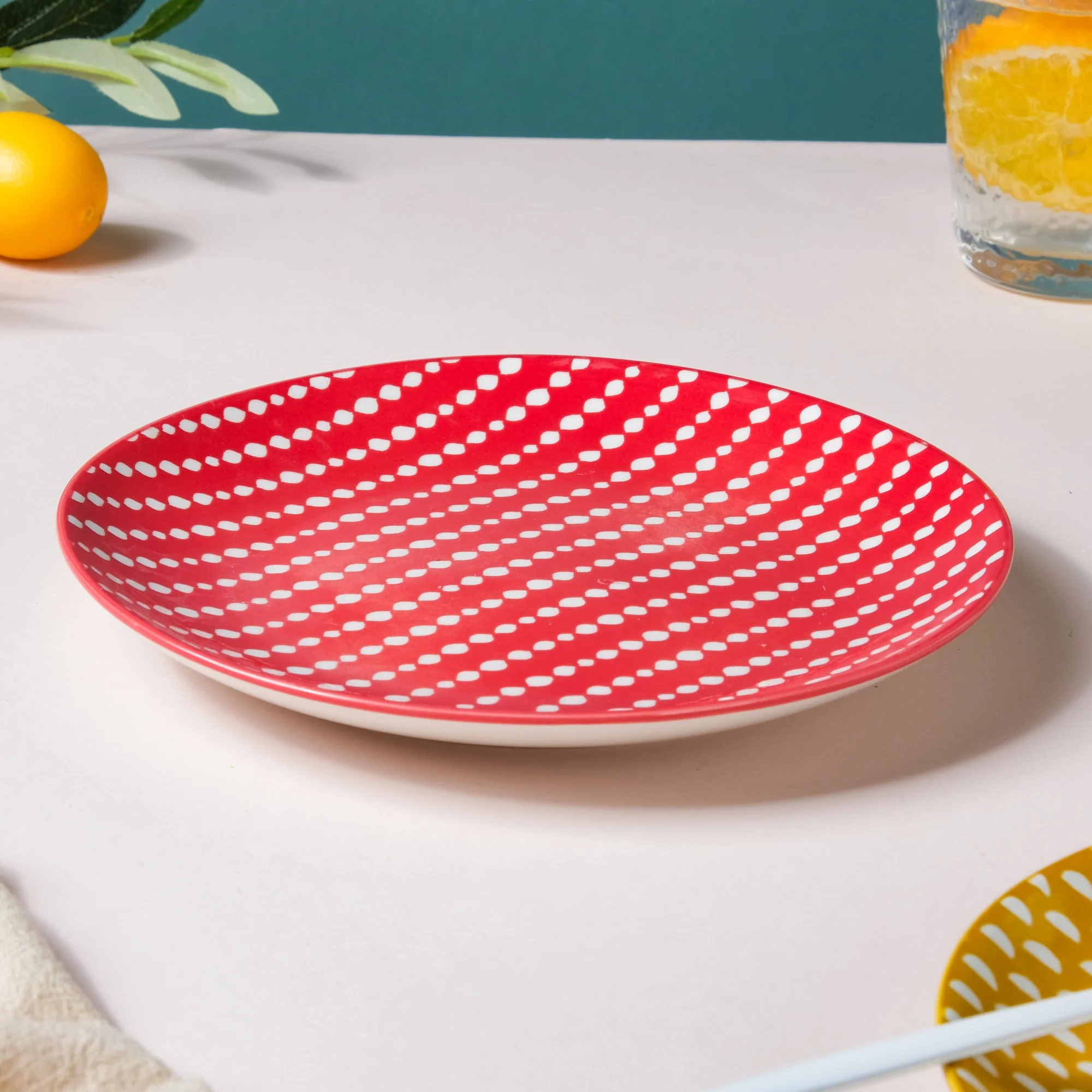 Dotted Red Ceramic Snack Plate 7.5 Inch Set of 2 - Image 3