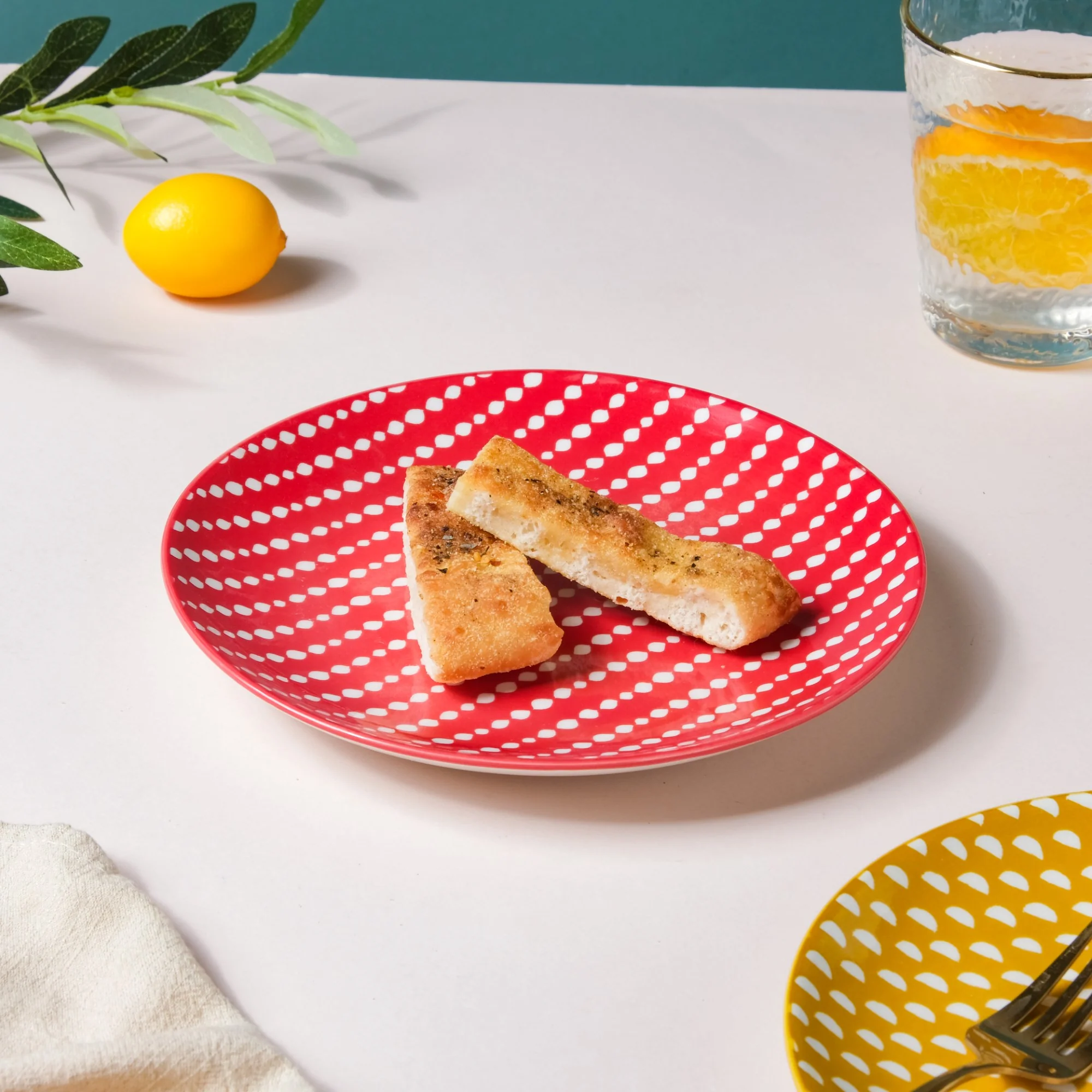 Dotted Red Ceramic Snack Plate 7.5 Inch Set of 2 - Image 6