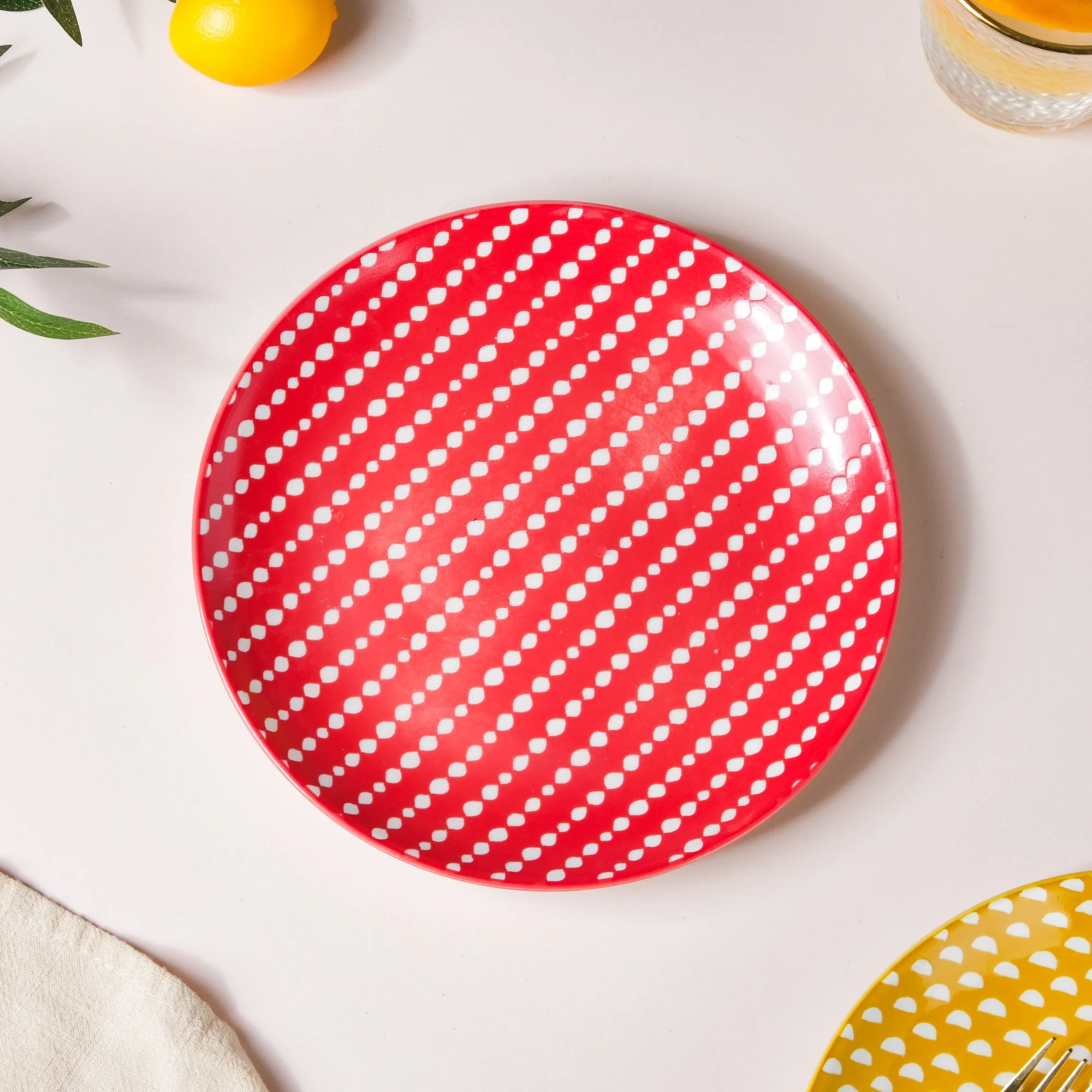 Dotted Red Ceramic Snack Plate 7.5 Inch Set of 2 - Image 7