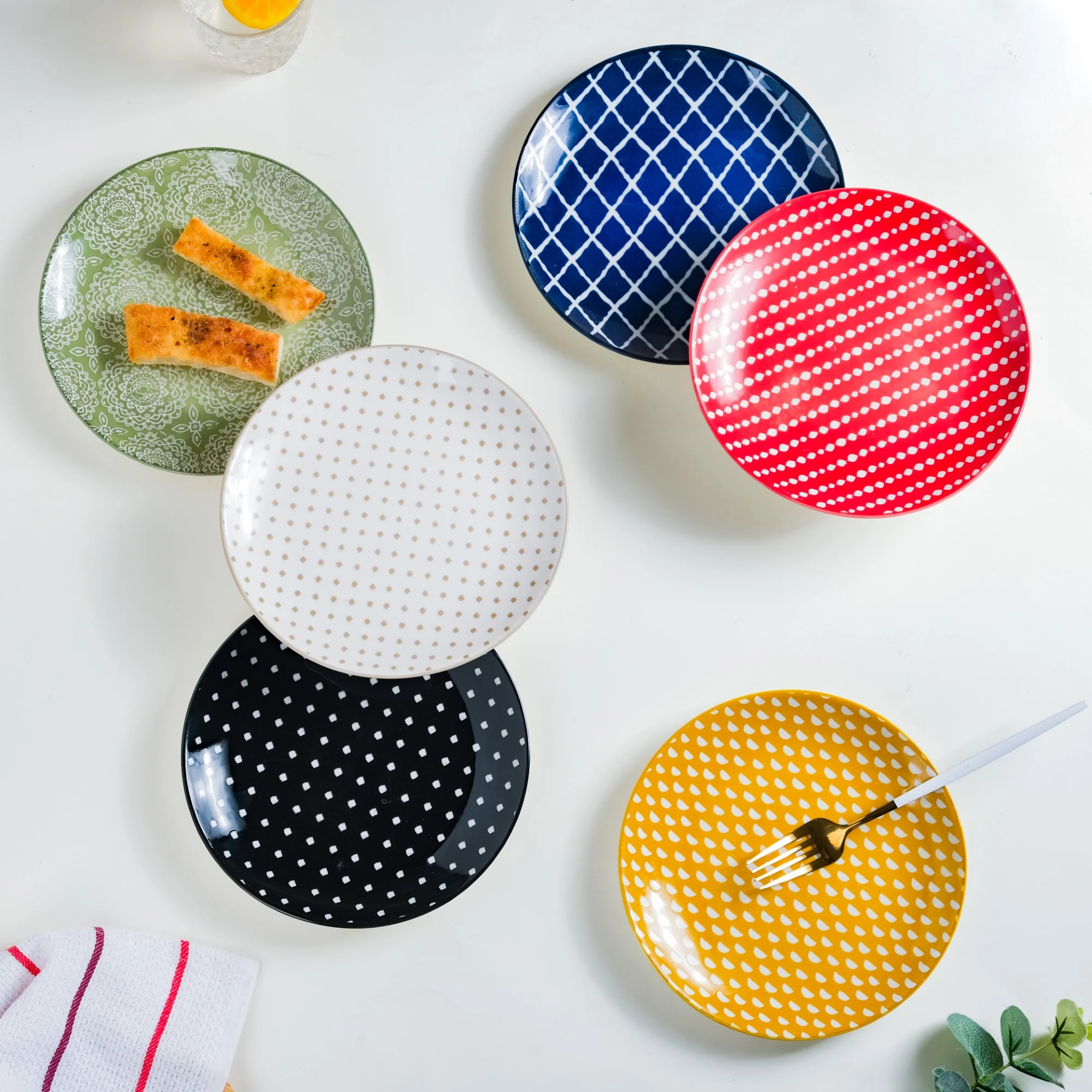 Dotted Red Ceramic Snack Plate 7.5 Inch Set of 2 - Image 9