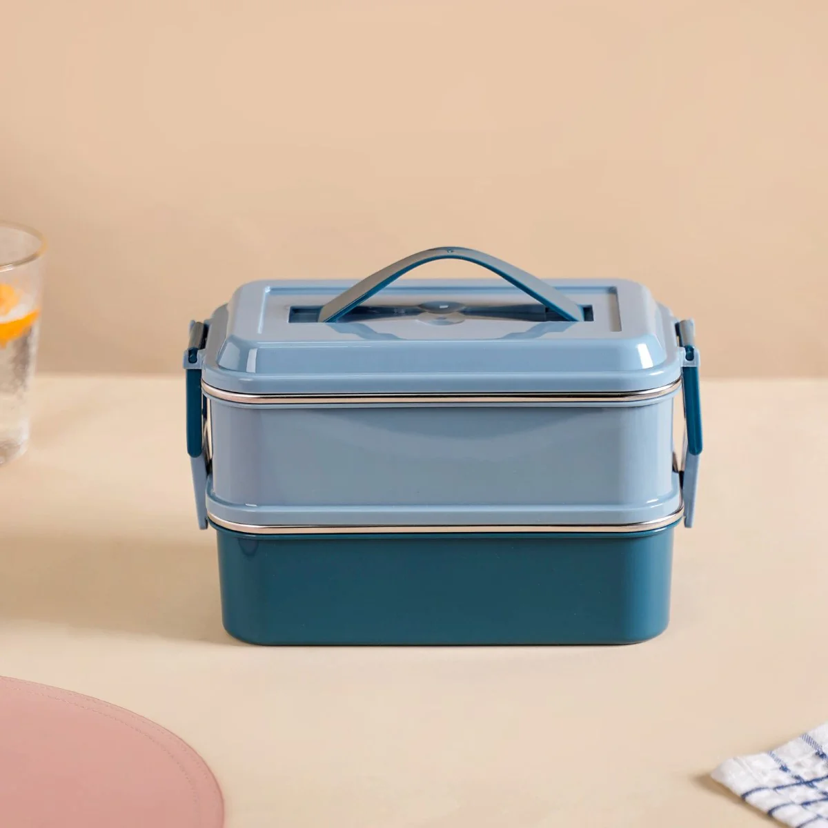 Double Decker Bento Lunch Box Blue 1400ml - Image 14