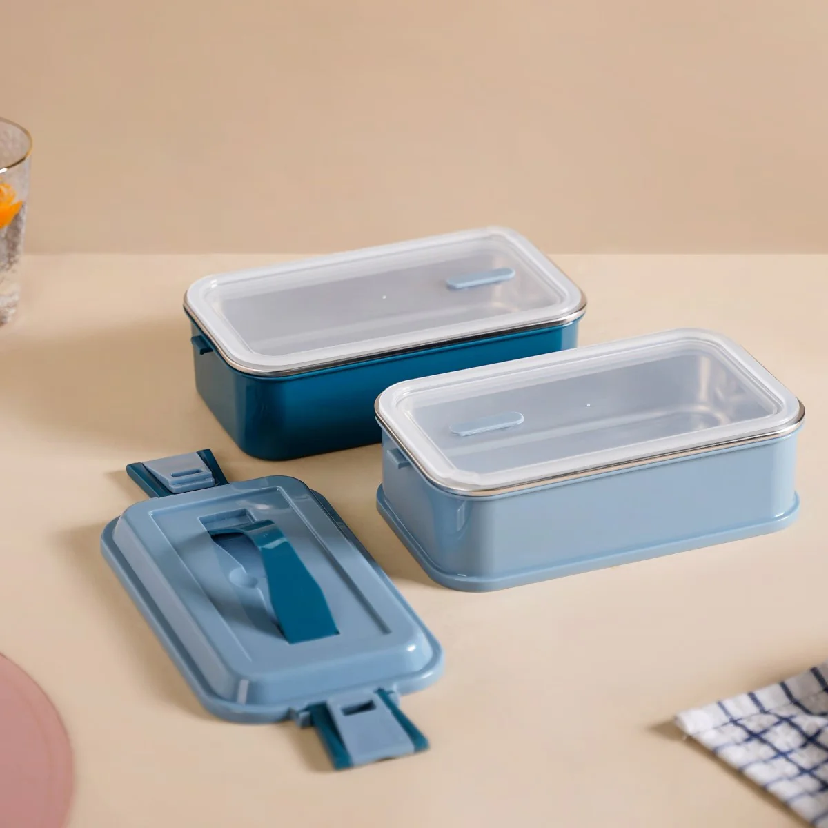 Double Decker Bento Lunch Box Blue 1400ml - Image 8