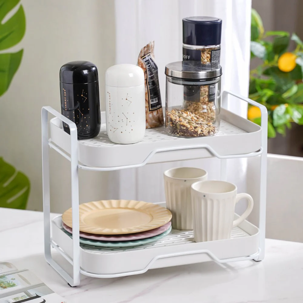 Double Decker Metal Organiser Rack White