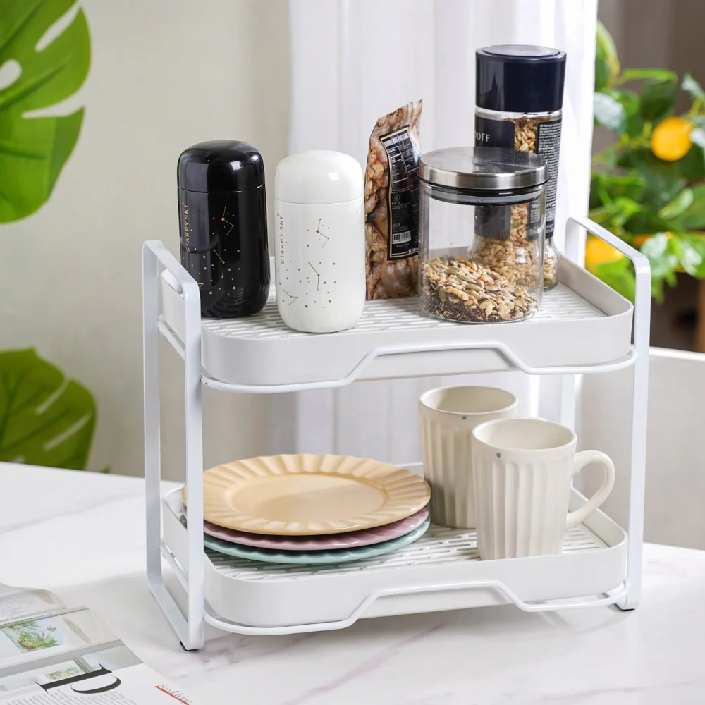 Double Decker Metal Organiser Rack White - Image 11