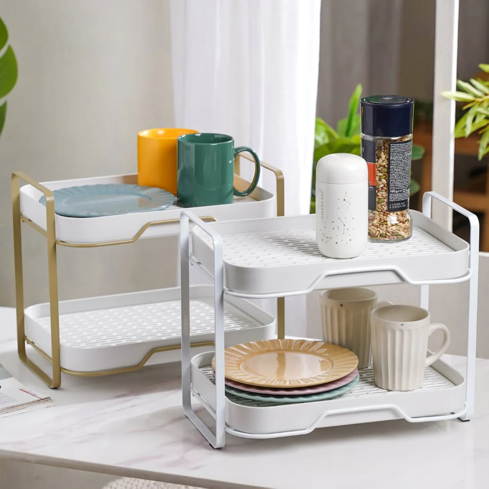 Double Decker Metal Organiser Rack White - Image 16
