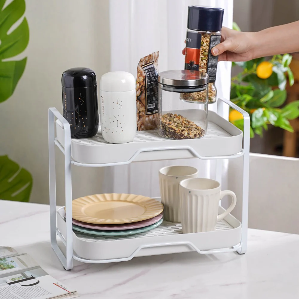 Double Decker Metal Organiser Rack White - Image 6