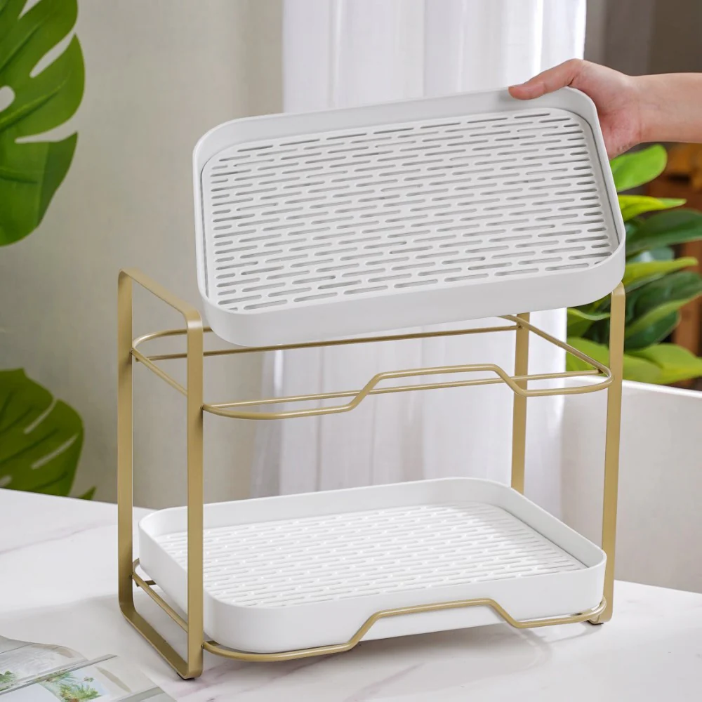 Double Decker Organiser Rack White Gold - Image 11
