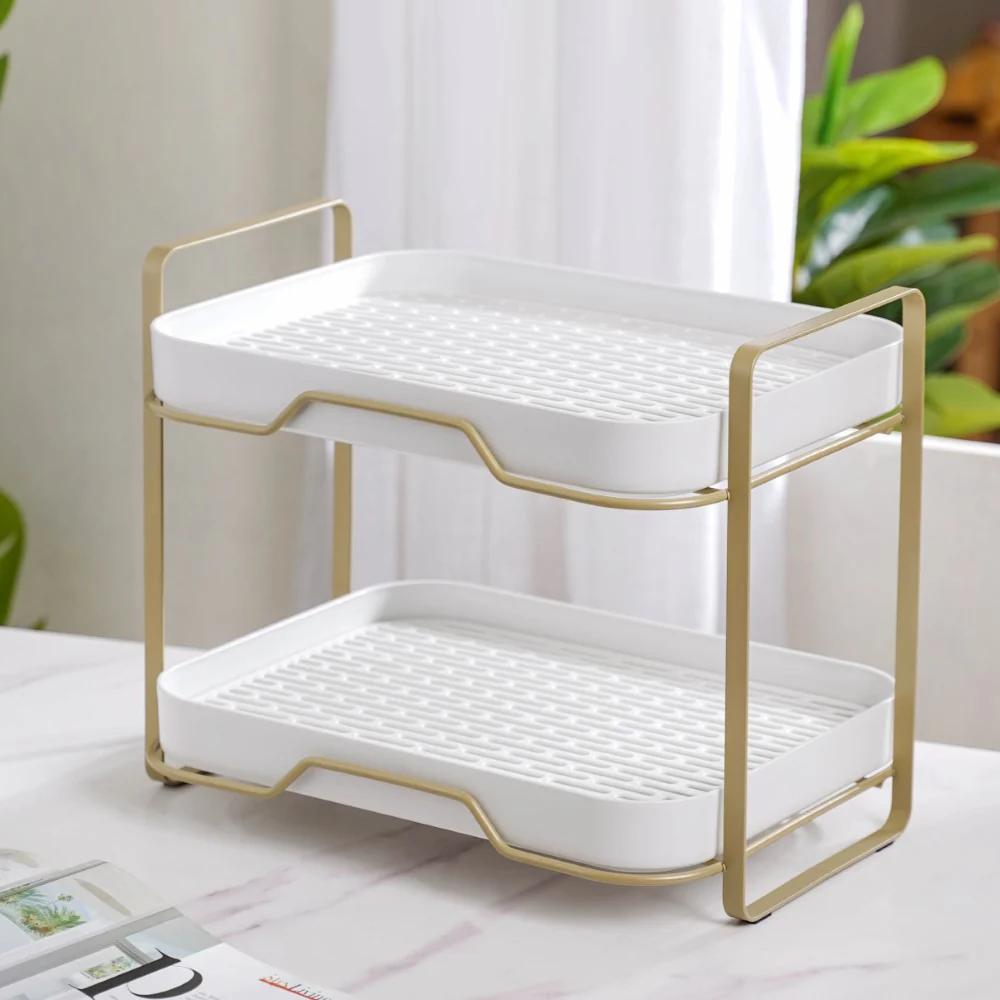 Double Decker Organiser Rack White Gold - Image 12