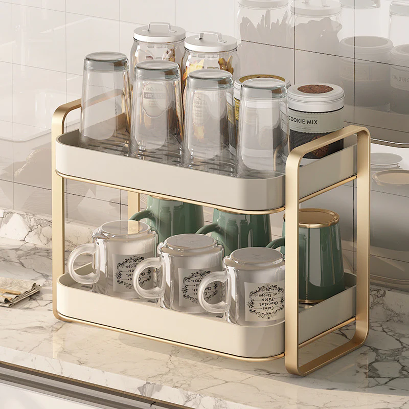Double Decker Organiser Rack White Gold - Image 15