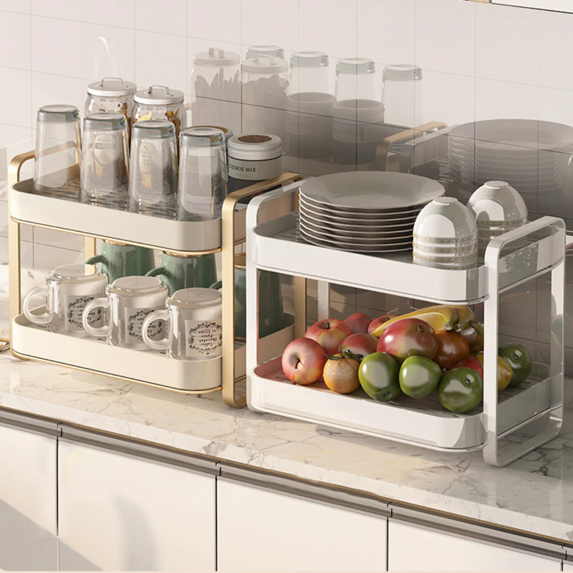 Double Decker Organiser Rack White Gold - Image 18