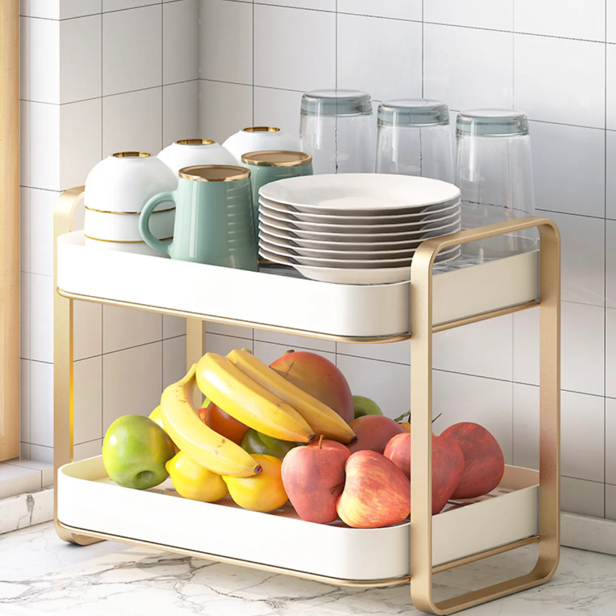 Double Decker Organiser Rack White Gold - Image 19