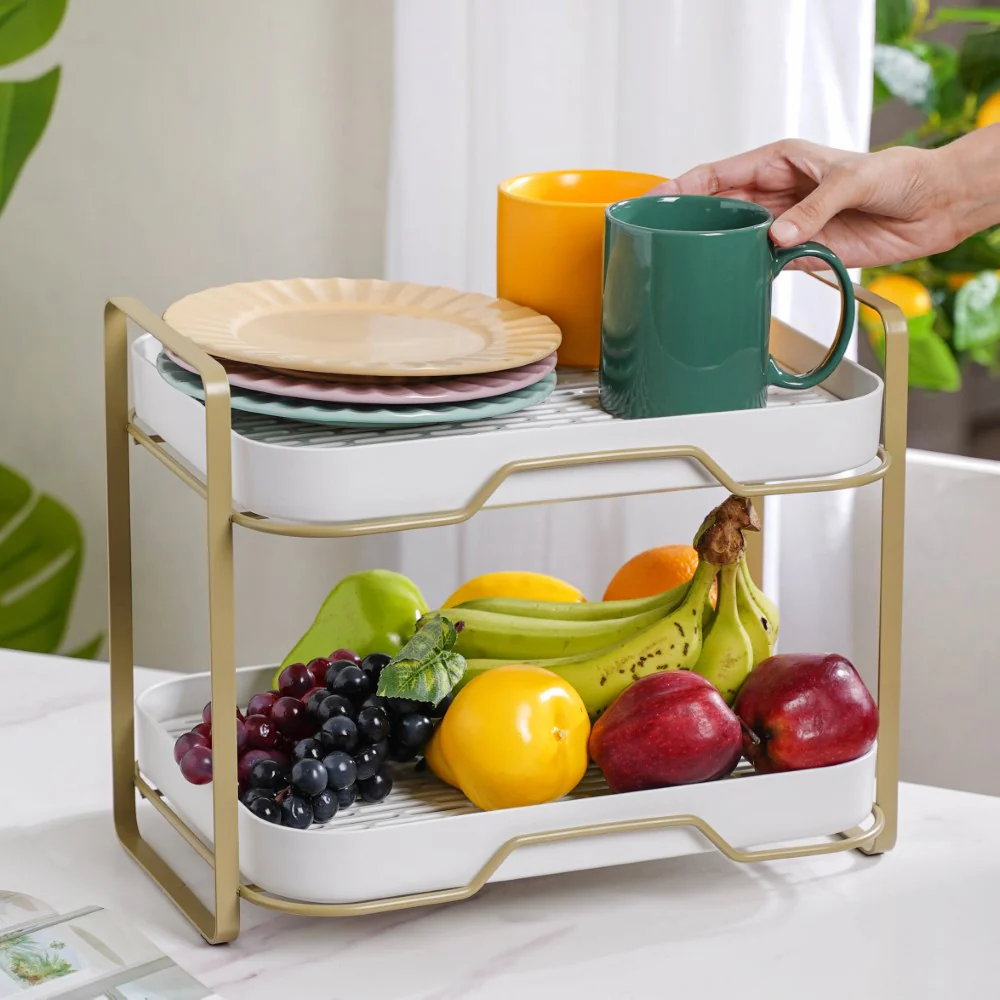 Double Decker Organiser Rack White Gold - Image 2