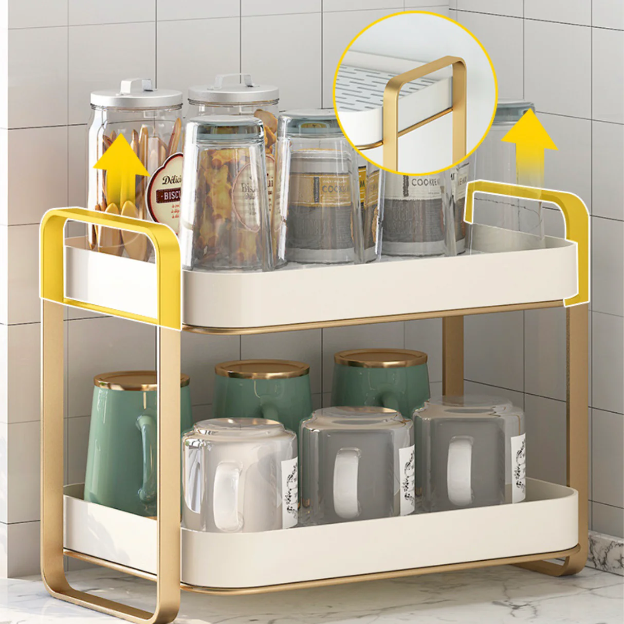 Double Decker Organiser Rack White Gold - Image 21