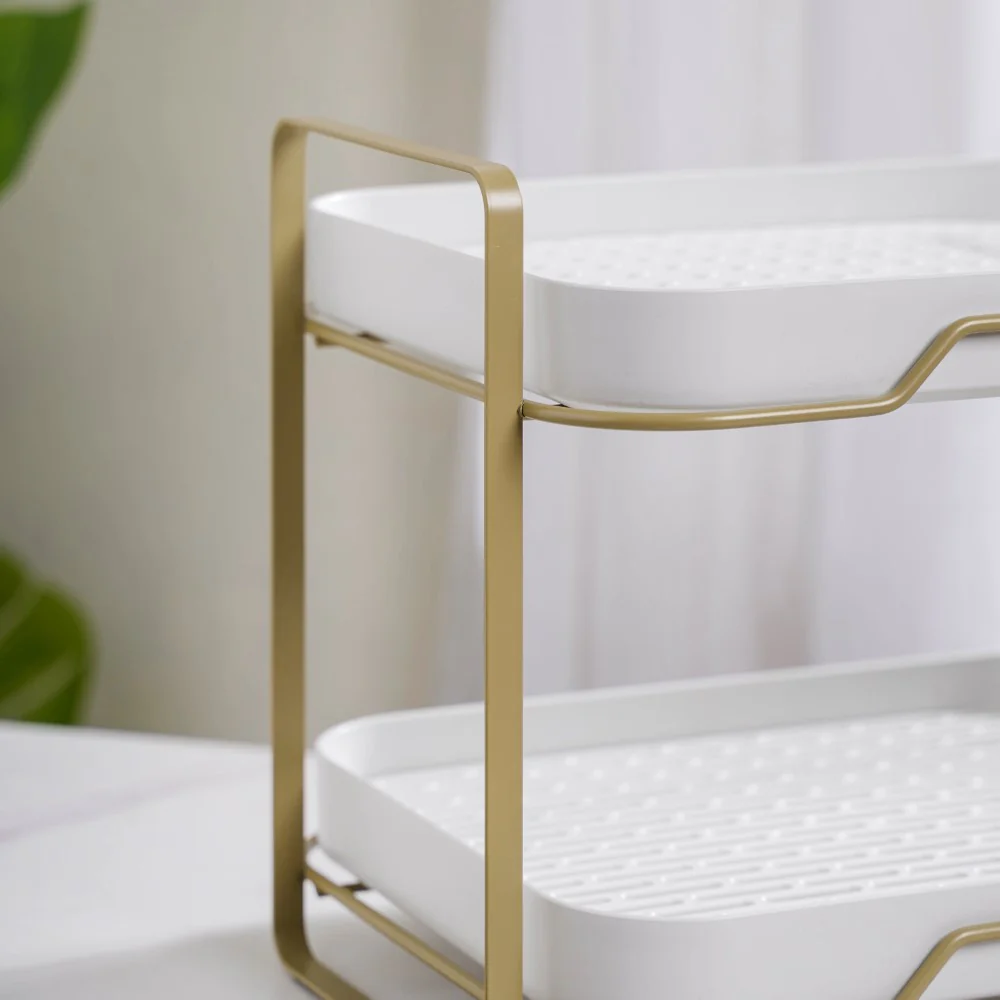 Double Decker Organiser Rack White Gold - Image 3