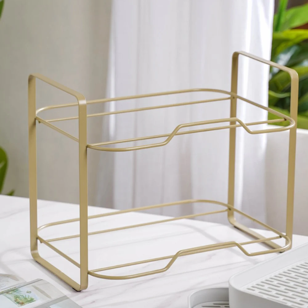 Double Decker Organiser Rack White Gold - Image 8