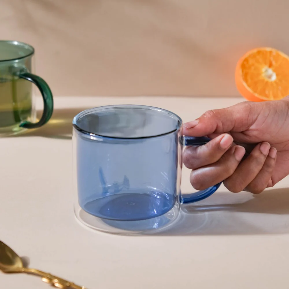 Double Wall Glass Mug Blue - Image 2