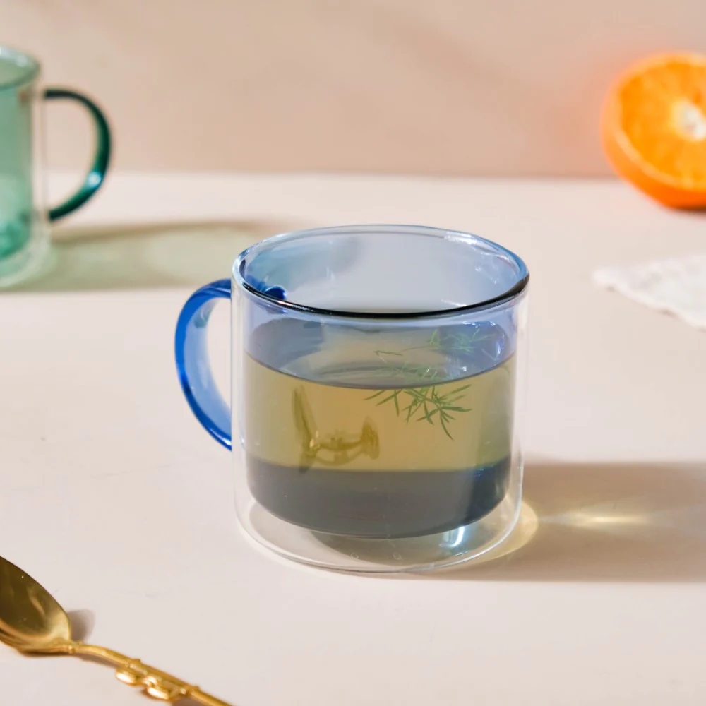 Double Wall Glass Mug Blue - Image 3