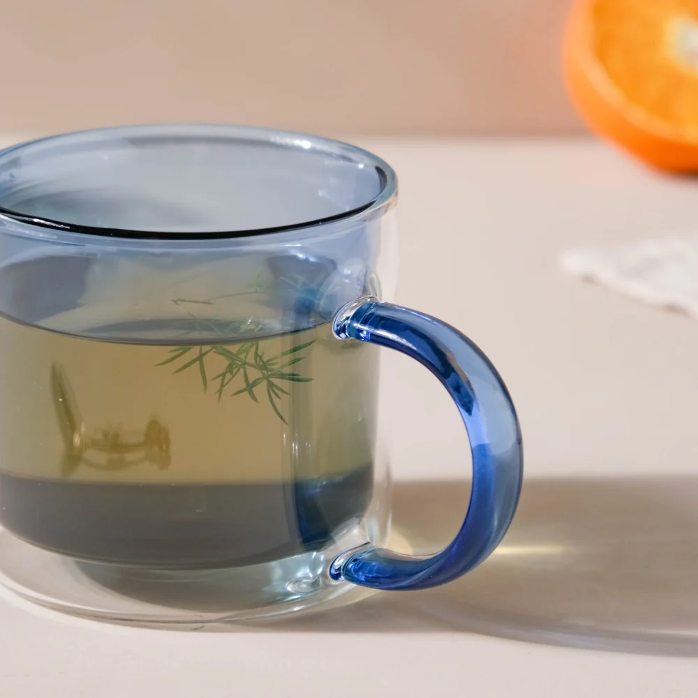 Double Wall Glass Mug Blue - Image 4