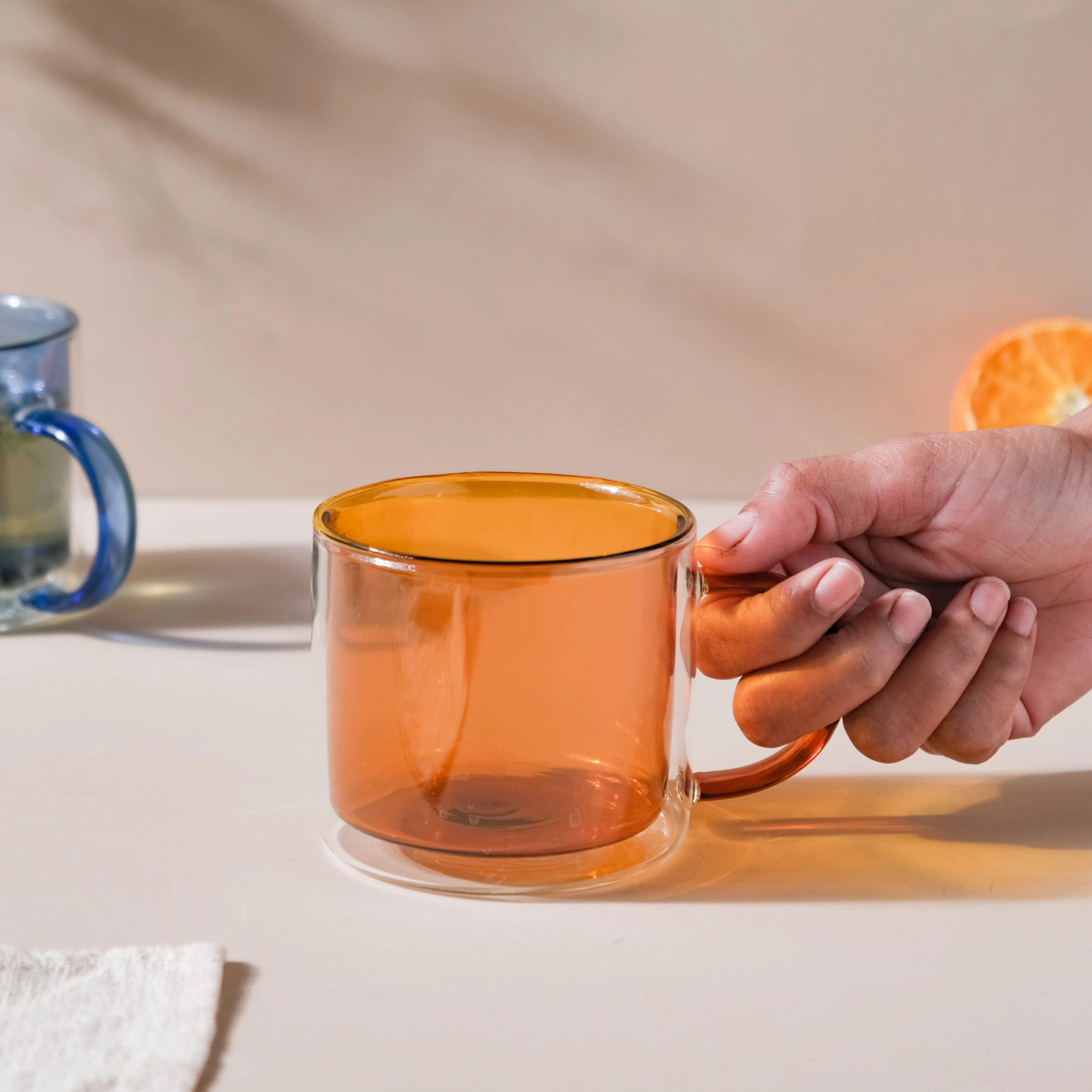 Double Wall Glass Mug Brown - Image 2