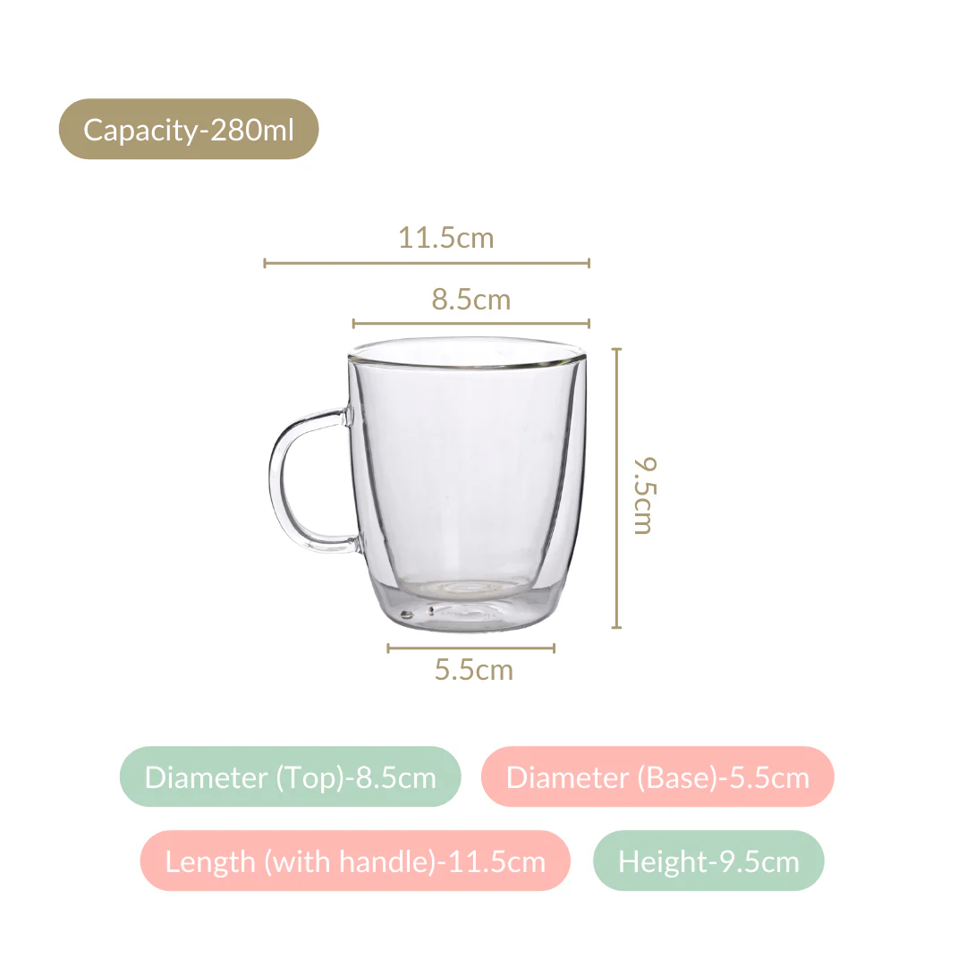 Double Wall Transparent Glass Cup Set Of 2 280ml - Image 4