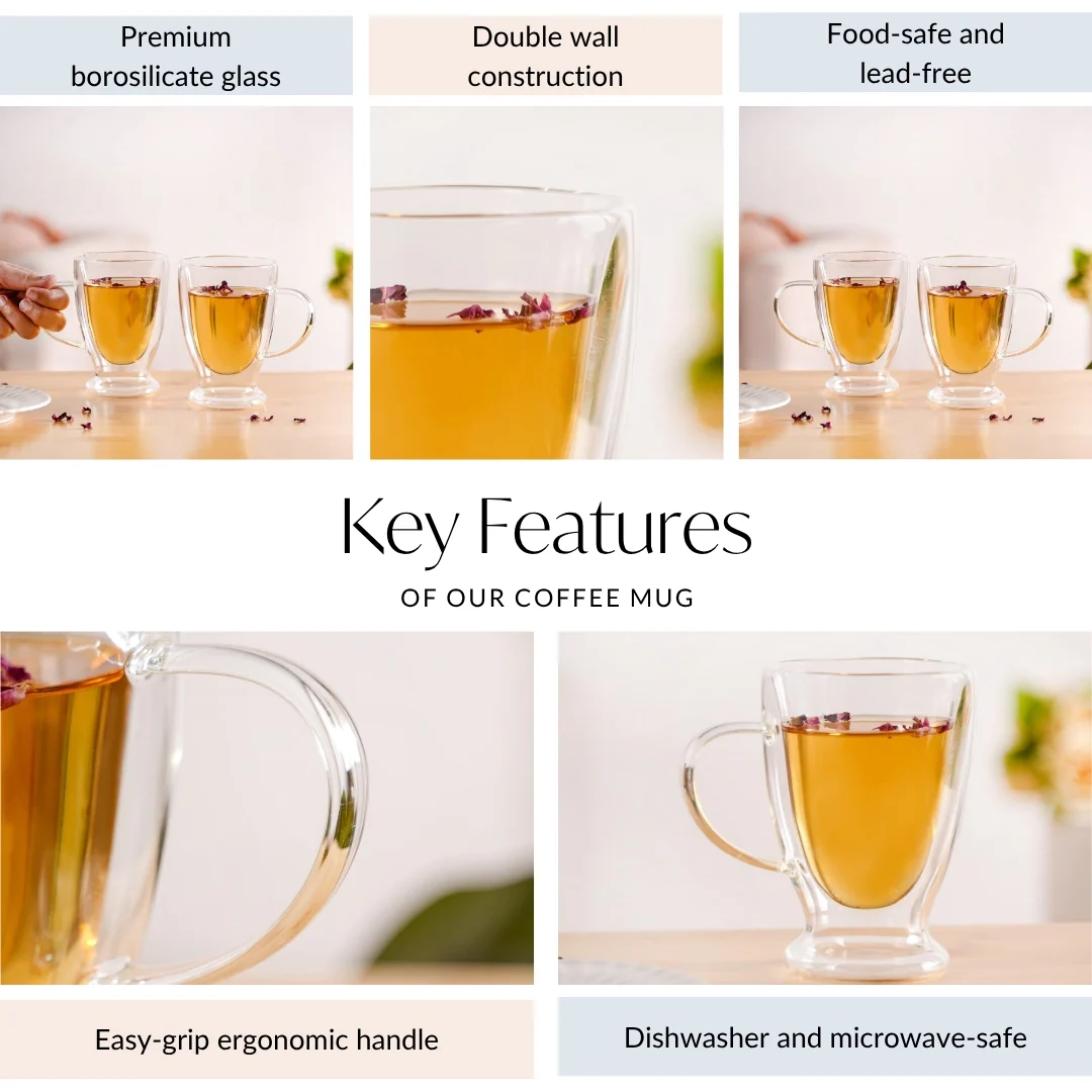 Double Walled Glass Irish Coffee Mug Set Of 2 350ml - Image 4