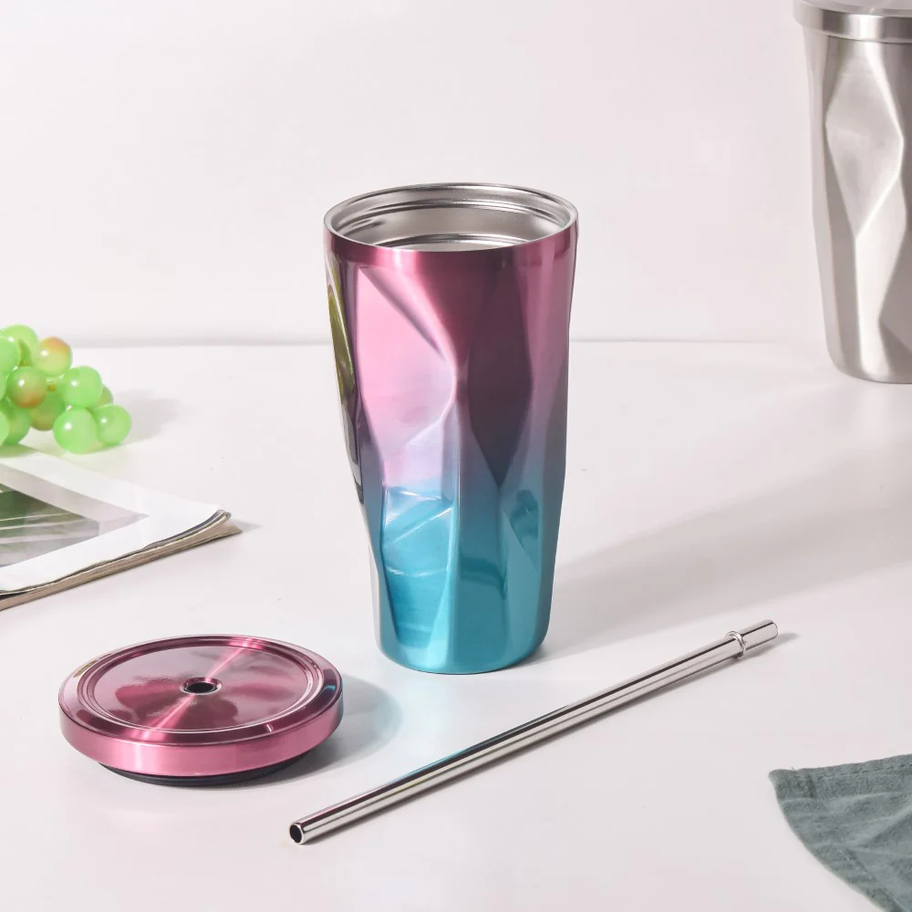 Double Walled Ombre Tumbler With Straw Purple 500ml - Image 3