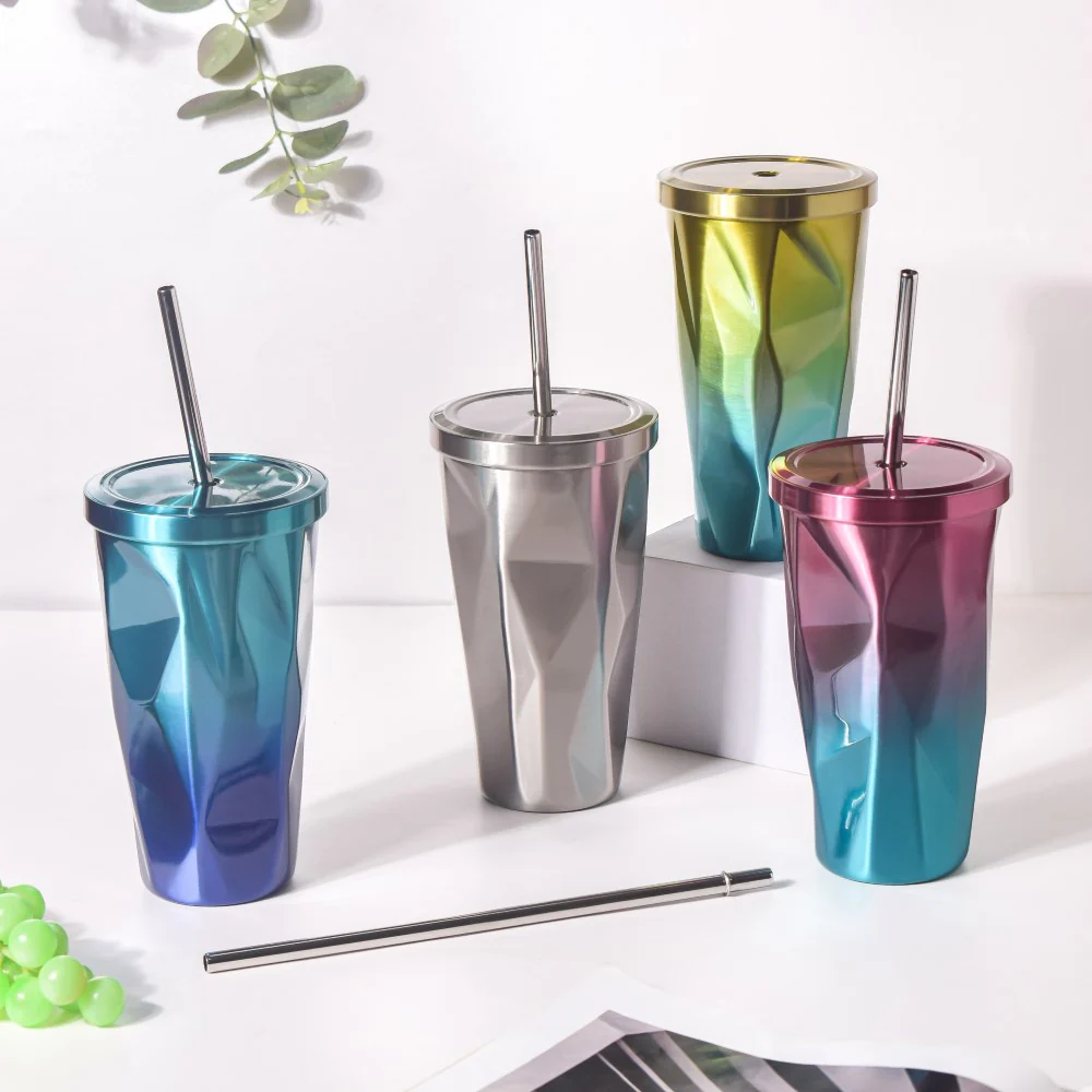 Double Walled Ombre Tumbler With Straw Purple 500ml - Image 6