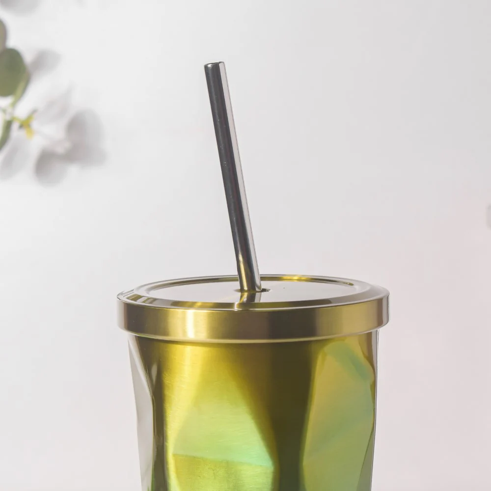Double Walled Ombre Tumbler With Straw Yellow 500ml - Image 4