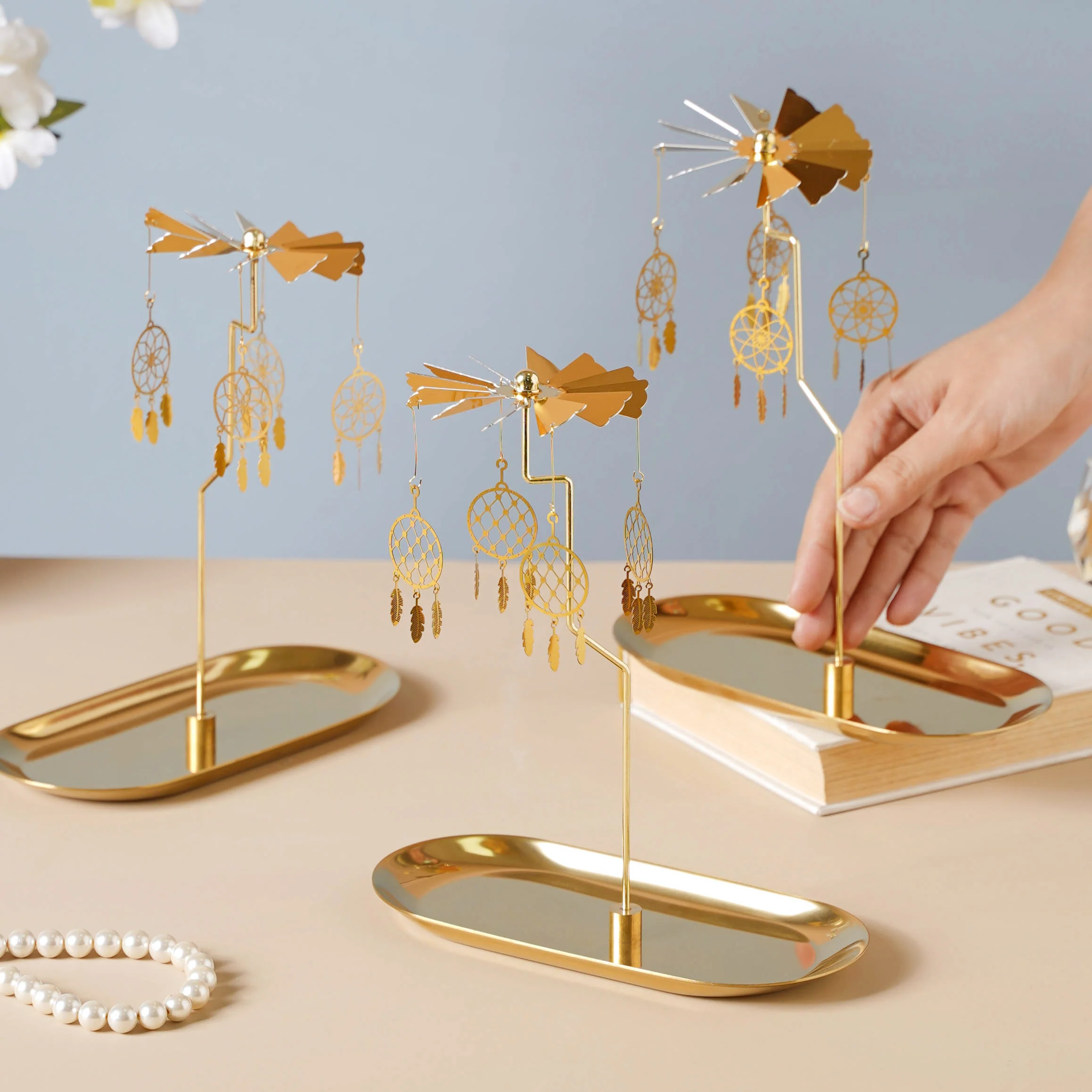 Dream Catcher Candle Stand Golden Floral - Image 5