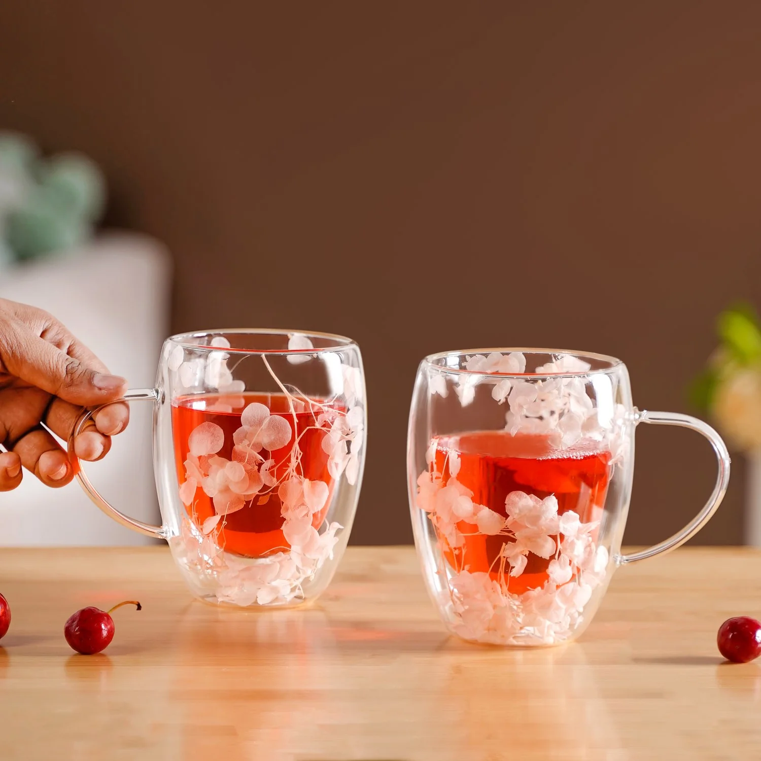Dried Flowers Inside Double Glass Coffee Mug Set Of 2 350ml - Image 3