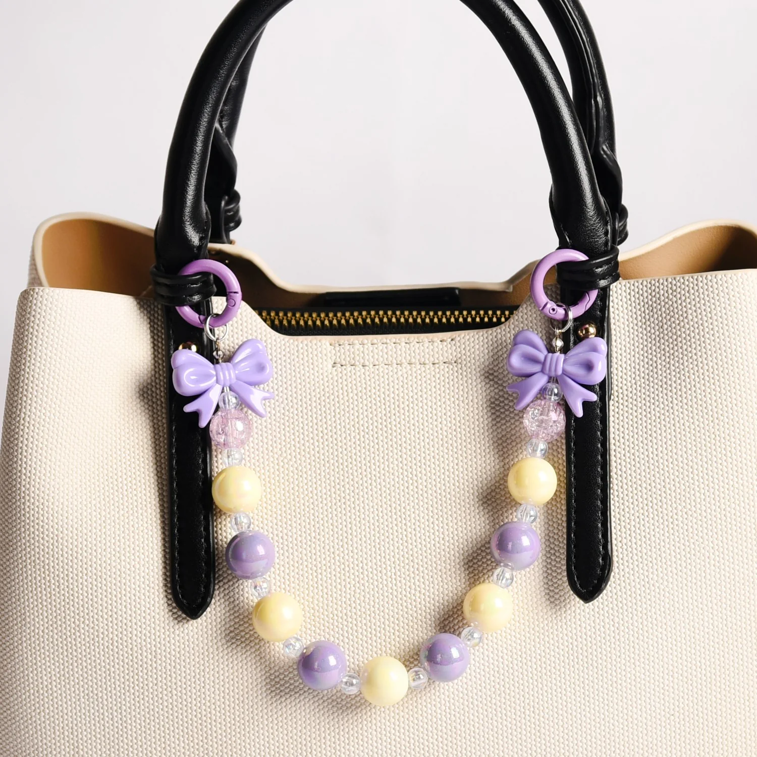 Dual Clasp Keychain With Bow And Beads Purple And White - Image 8