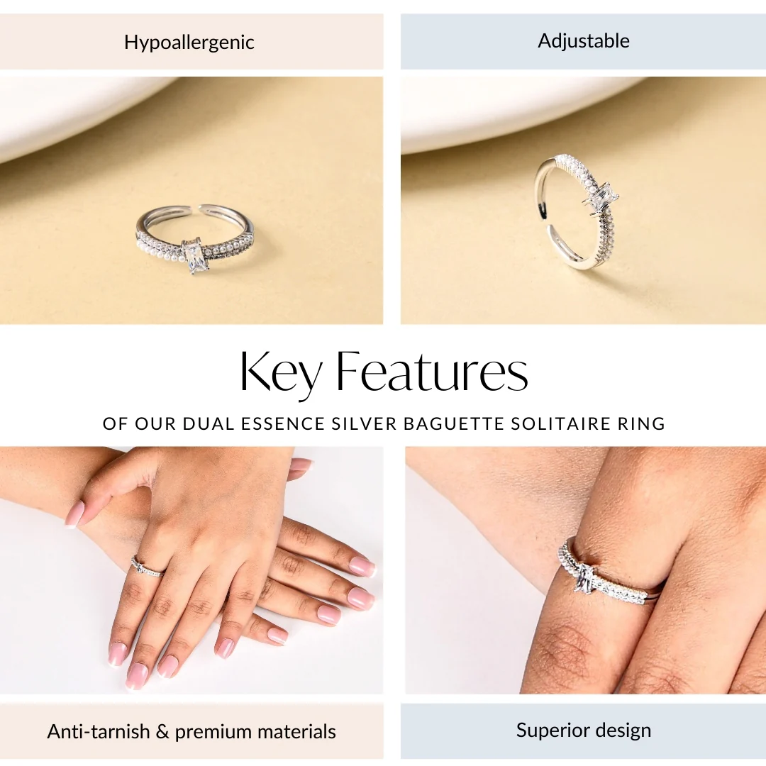 Dual Essence Silver Baguette Solitaire Ring - Image 4