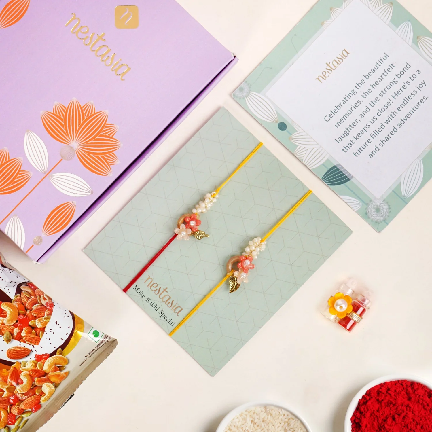 Dual Flower Rakhi Gift Set - Image 2