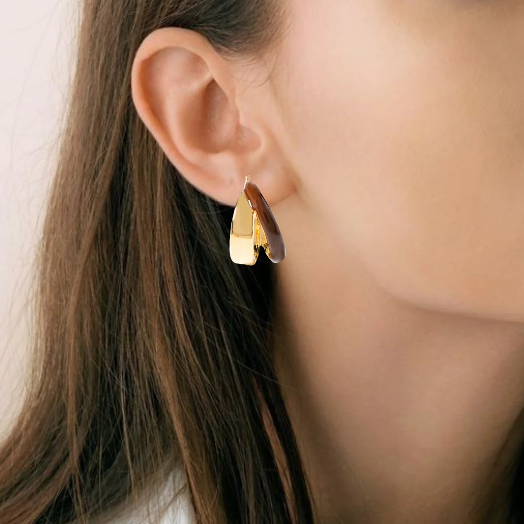 Dual Hoop Earrings Brown - Image 5