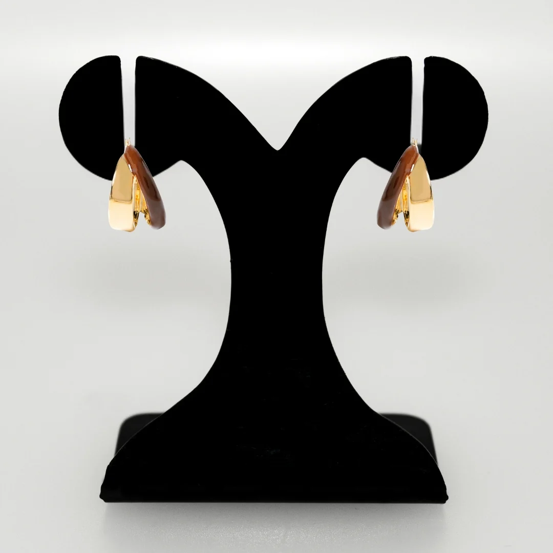 Dual Hoop Earrings Brown - Image 6