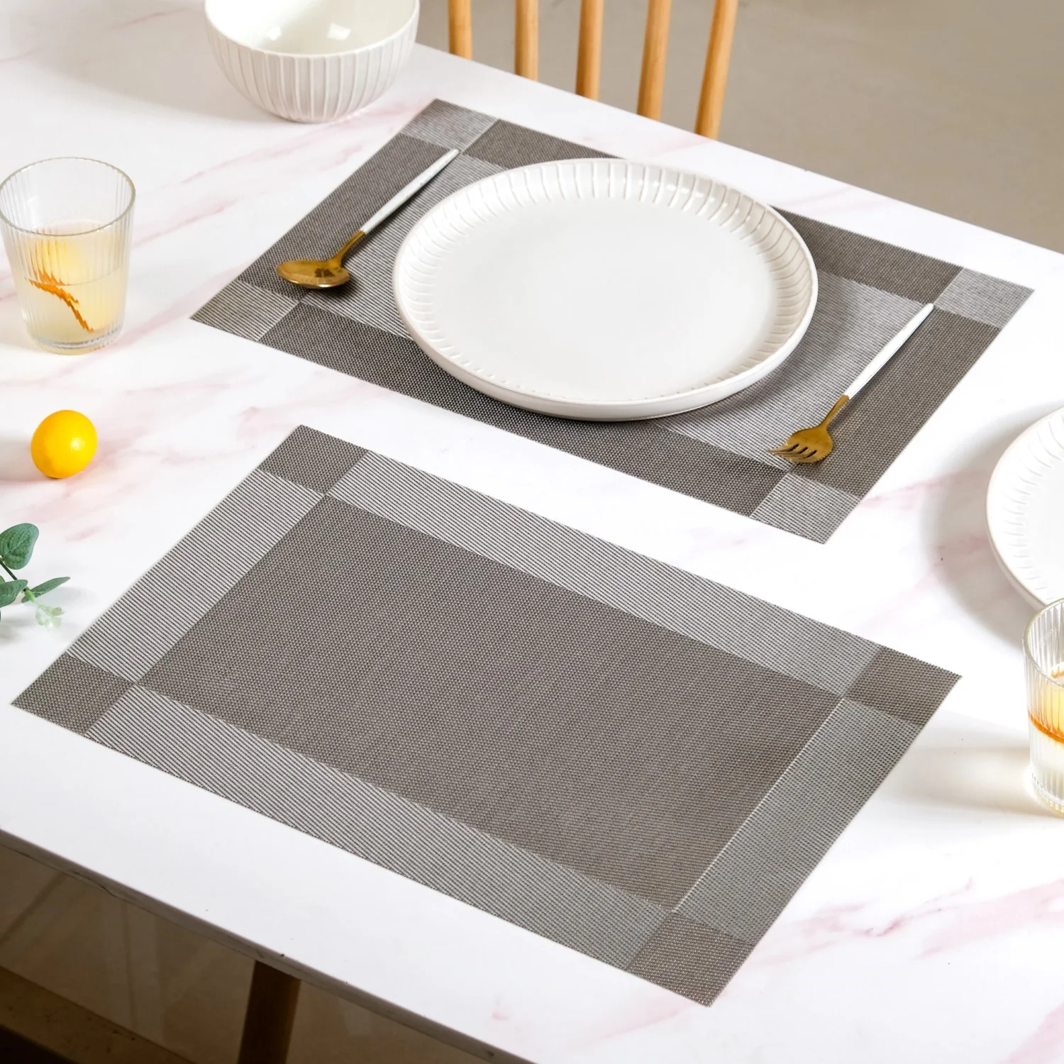 Dual Tone Grey Reversible Dining Table Mats Set Of 6 - Image 2