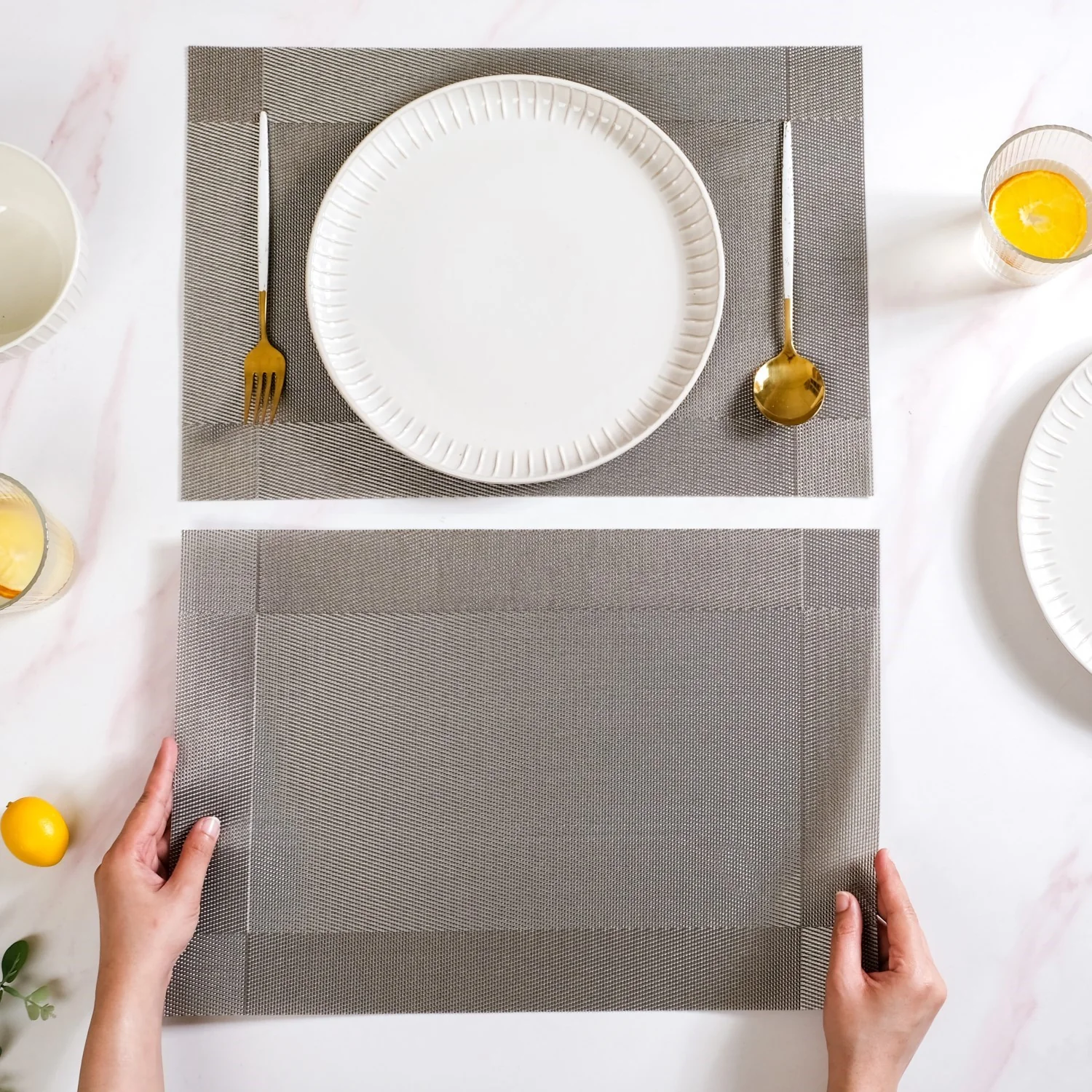 Dual Tone Grey Reversible Dining Table Mats Set Of 6 - Image 3