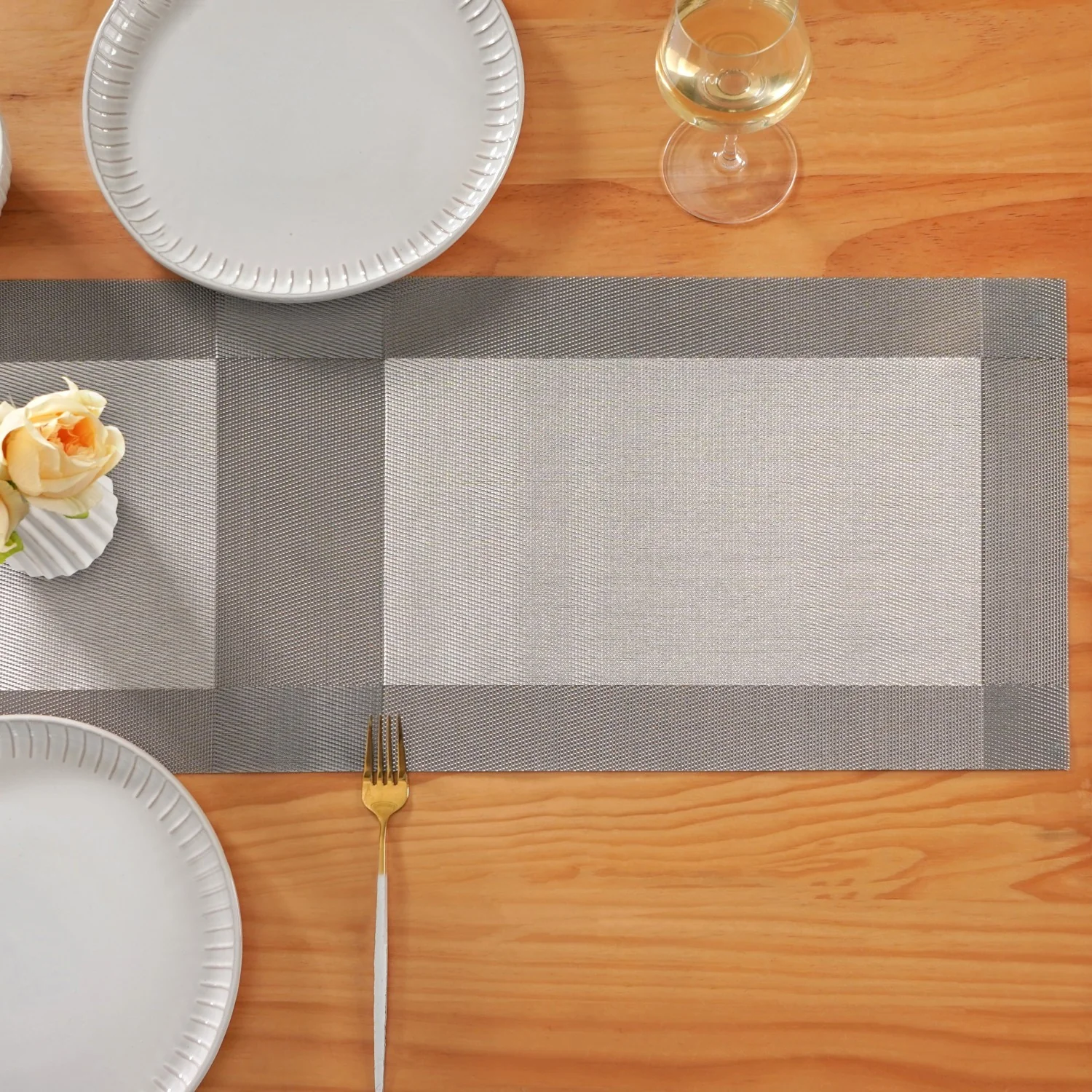 Dual Tone Reversible Table Runner Silver 180x30cm - Image 6