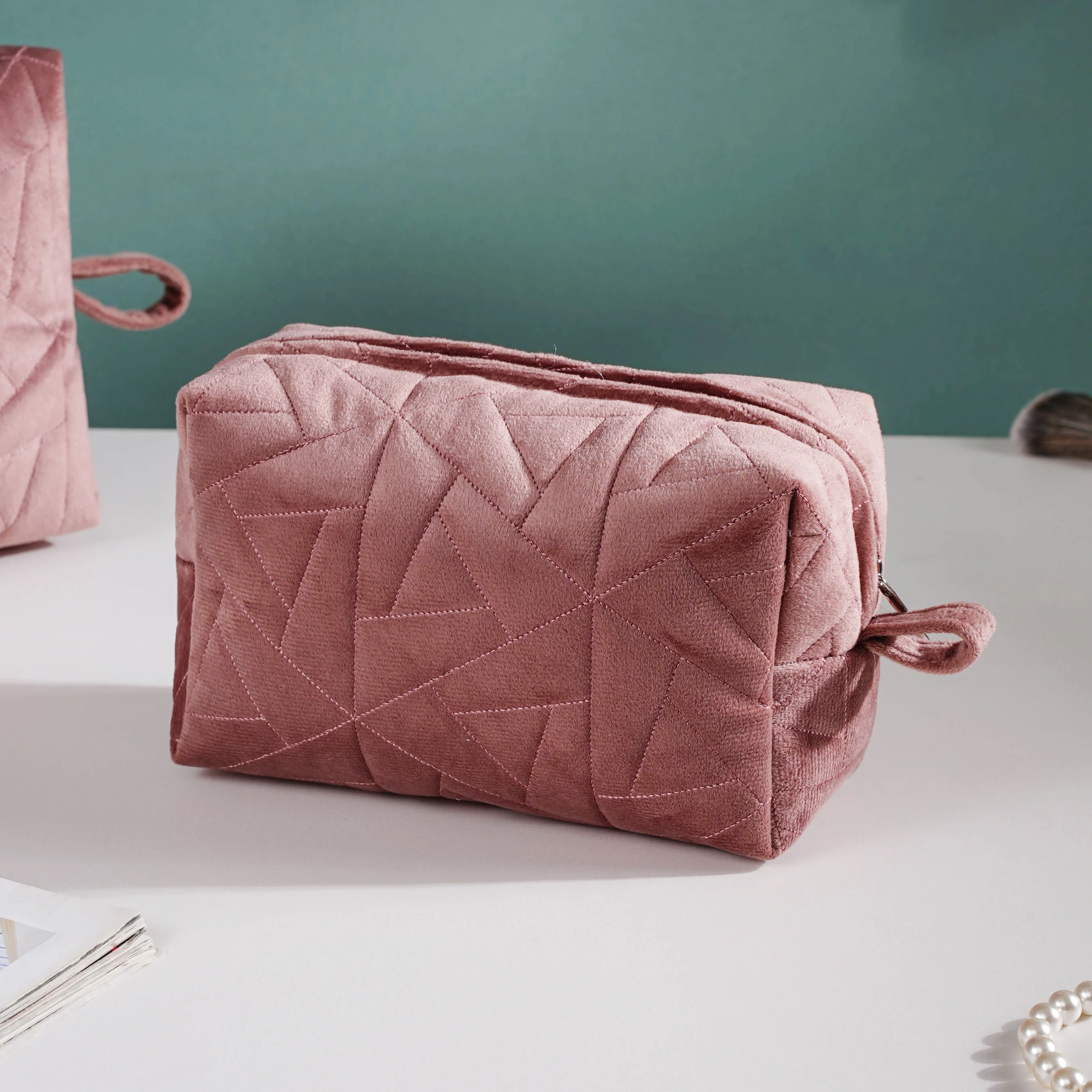 Dusty Rose Pink Cosmetic Bag Set Of 3 - Image 7