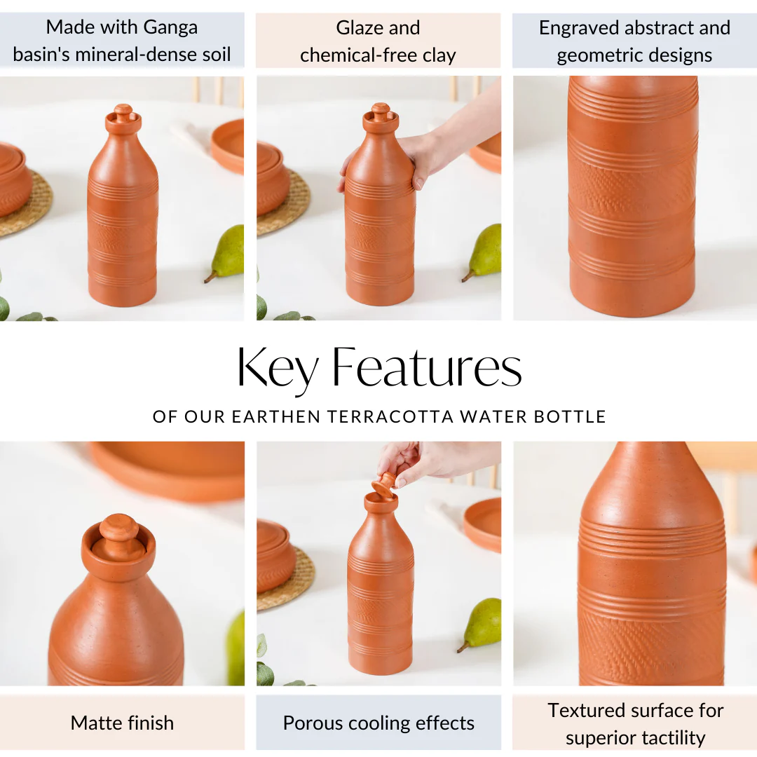 Earthen Clay Water Bottle 850ml - Image 5