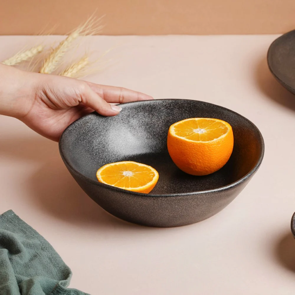Earthen Stoneware Serving Bowl Matte Black 900 ml - Image 3