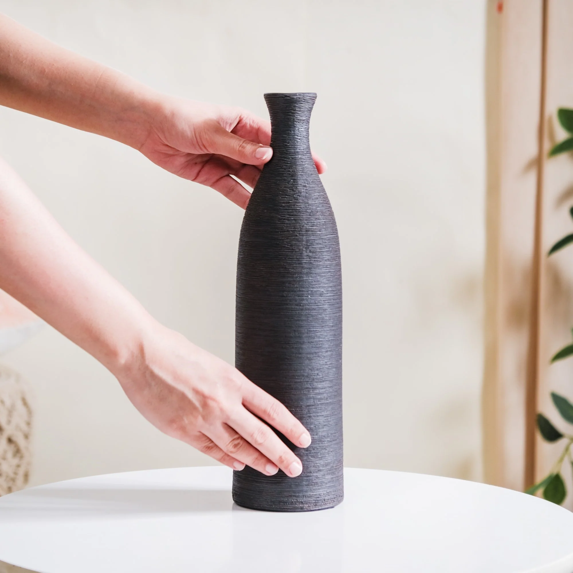Earthy Black Pottery Ceramic Vase - Image 2