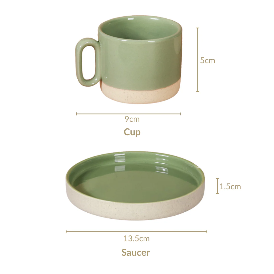 Earthy Clay Cup And Saucer Set Of 6 Sage Green 100ml - Image 7