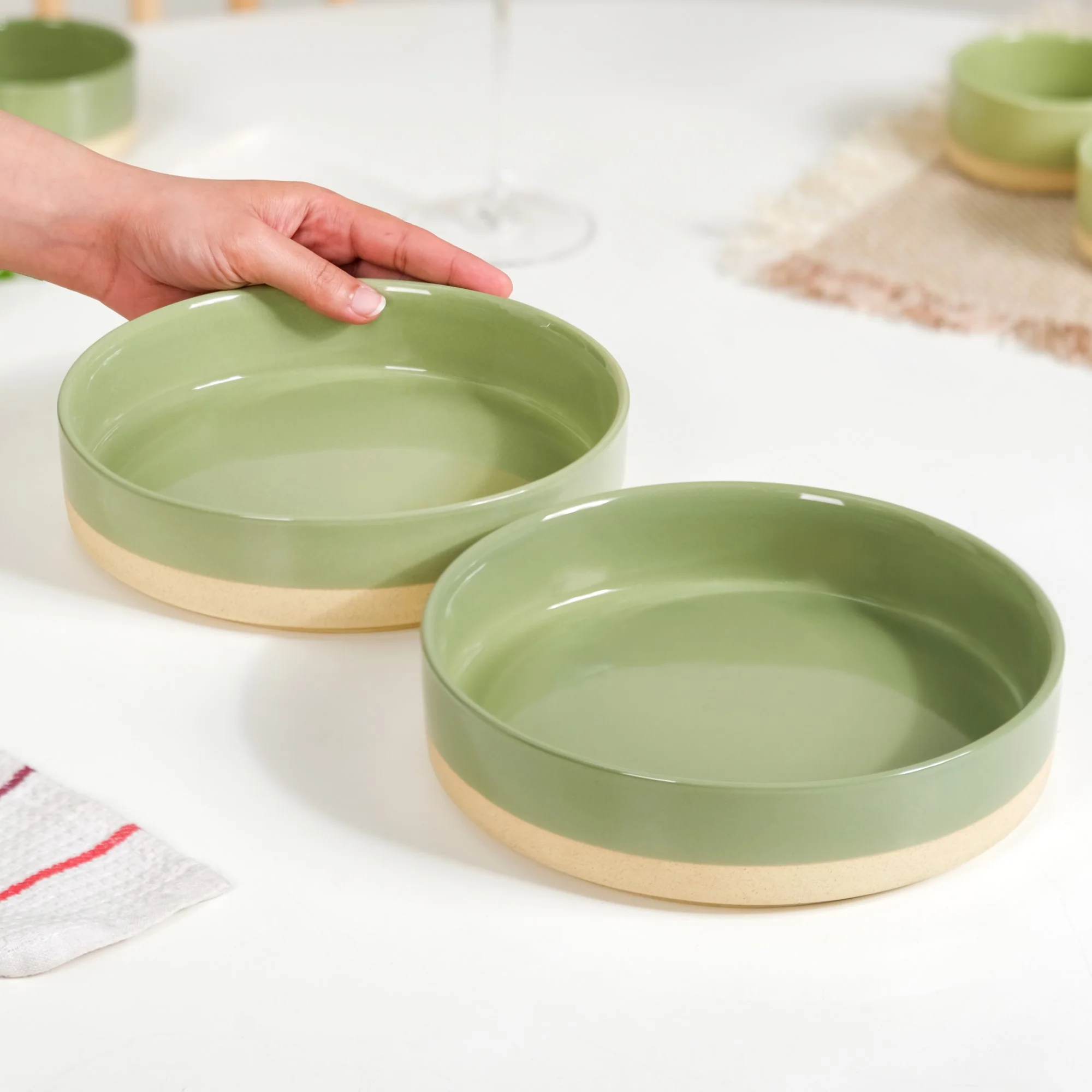 Earthy Sage Green Stoneware Serving Bowls Set Of 2 800ml - Image 2