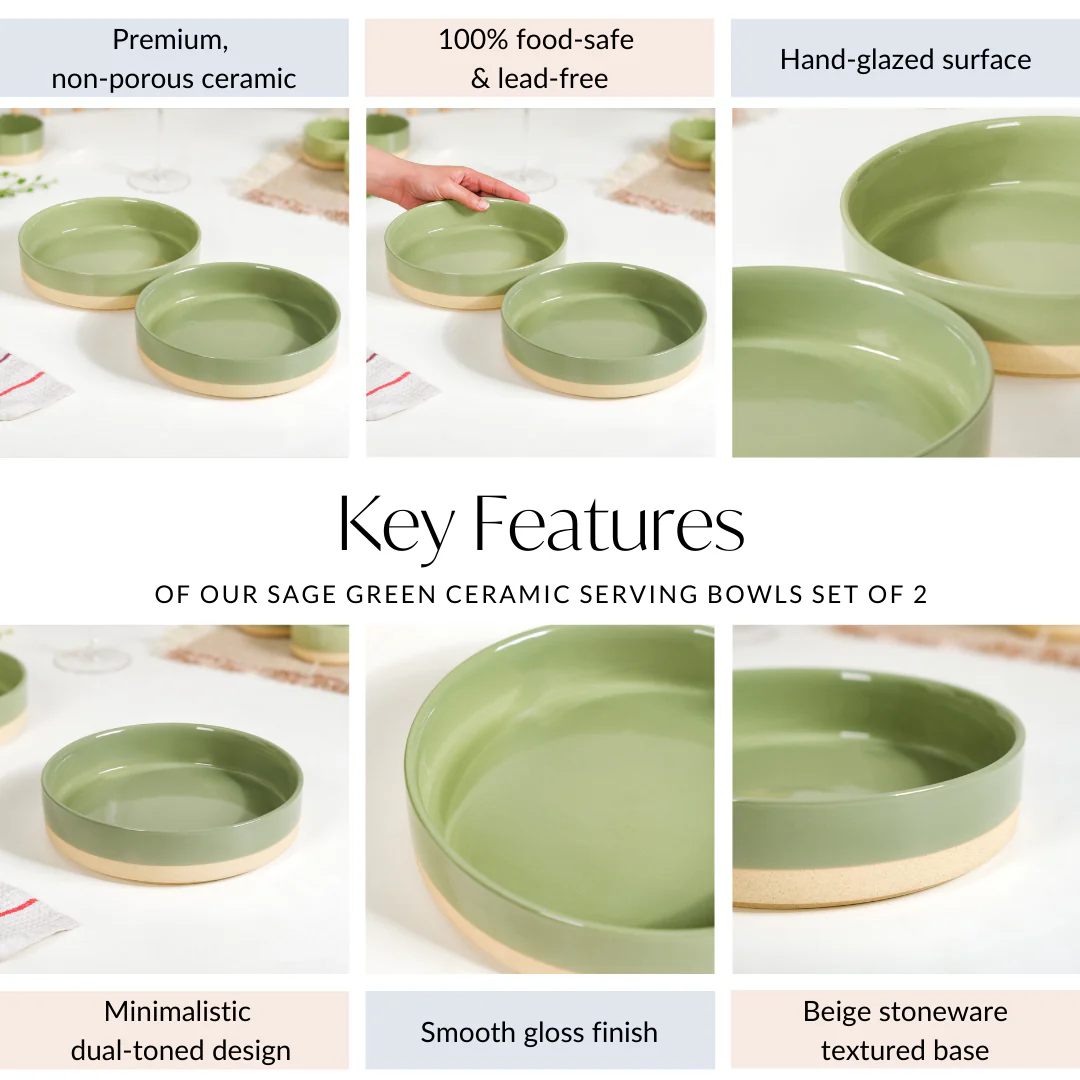 Earthy Sage Green Stoneware Serving Bowls Set Of 2 800ml - Image 5